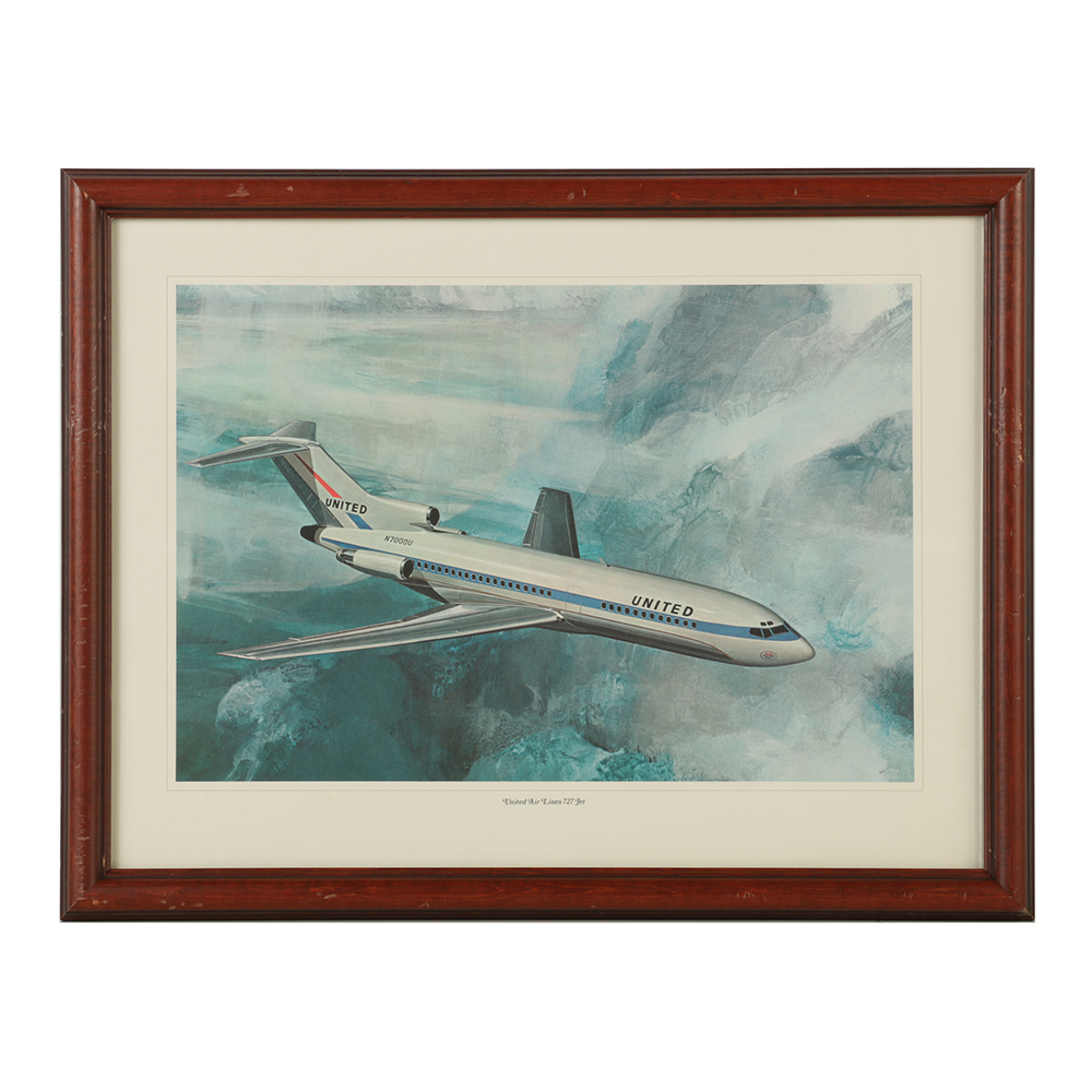 "United Air Lines 747 Jet," and Other Offset Lithographs on Paper of Airplanes