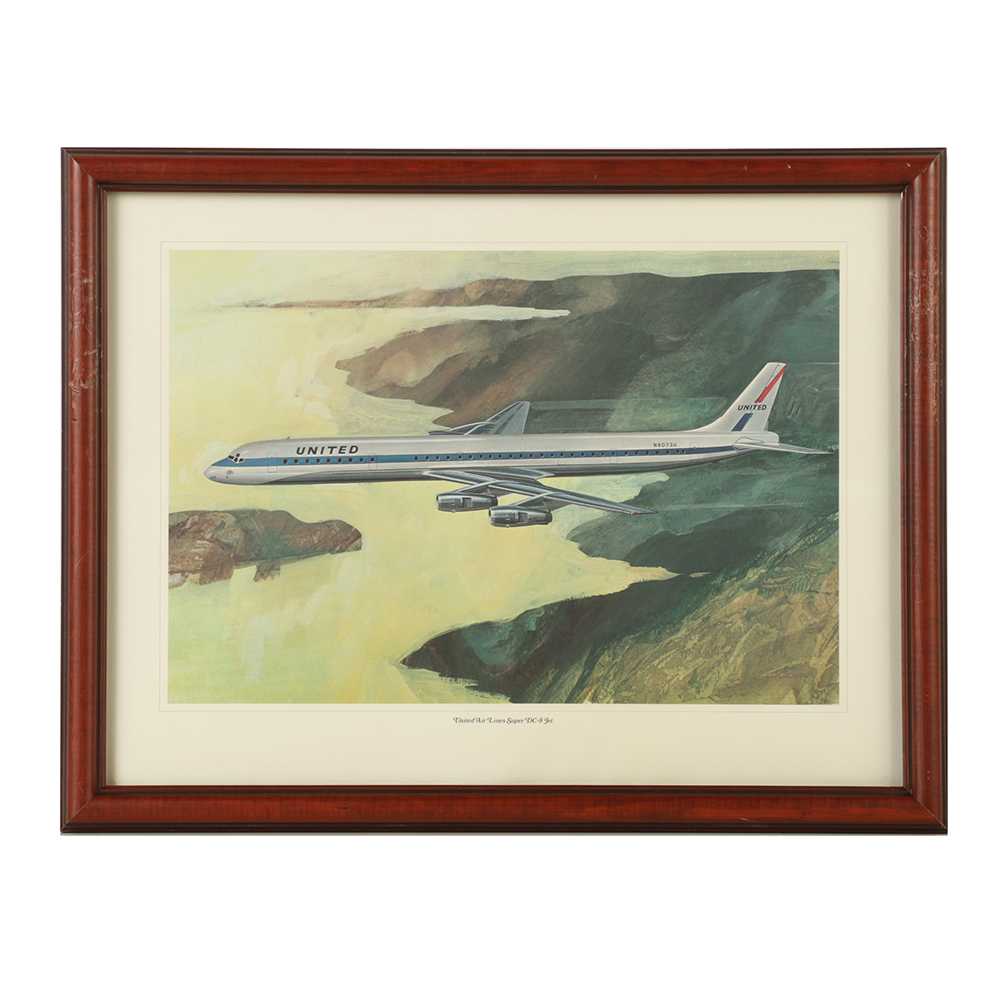 "United Air Lines 747 Jet," and Other Offset Lithographs on Paper of Airplanes