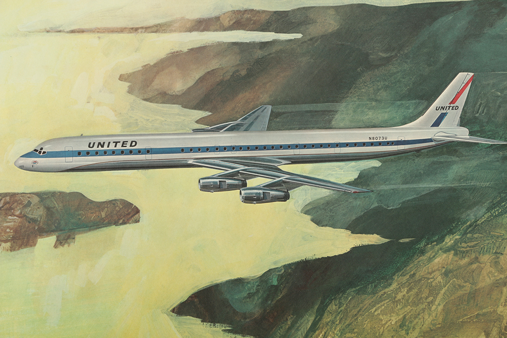 "United Air Lines 747 Jet," and Other Offset Lithographs on Paper of Airplanes