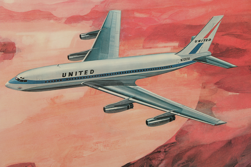 "United Air Lines 747 Jet," and Other Offset Lithographs on Paper of Airplanes