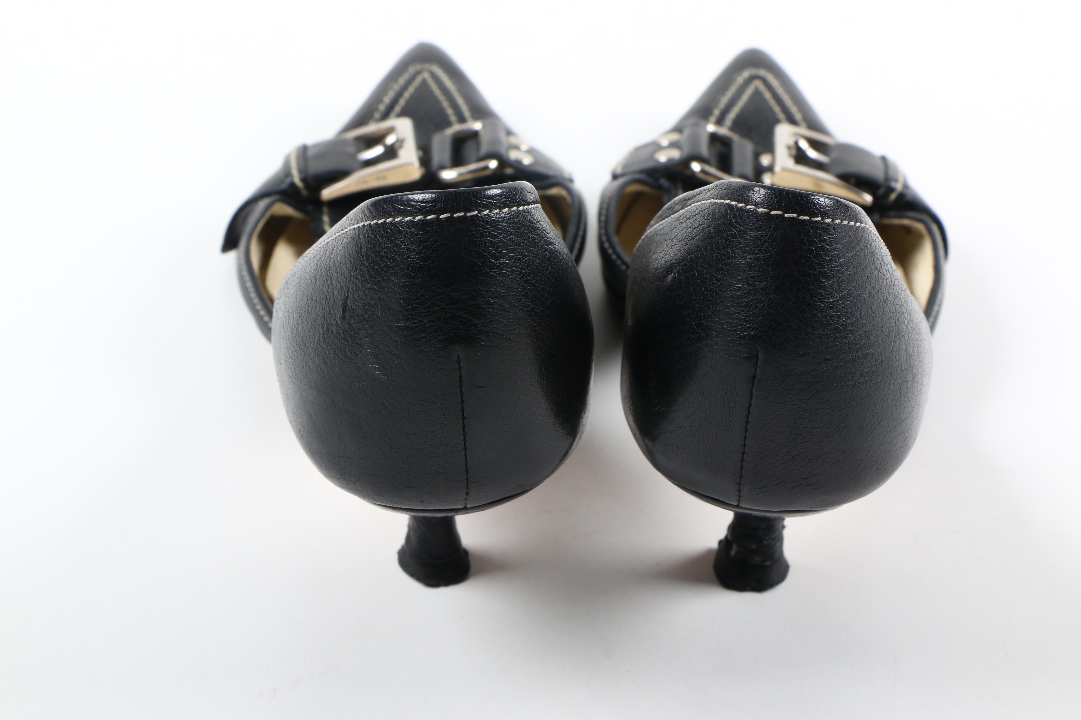 Prada D'Orsay Black Leather Kitten Heels