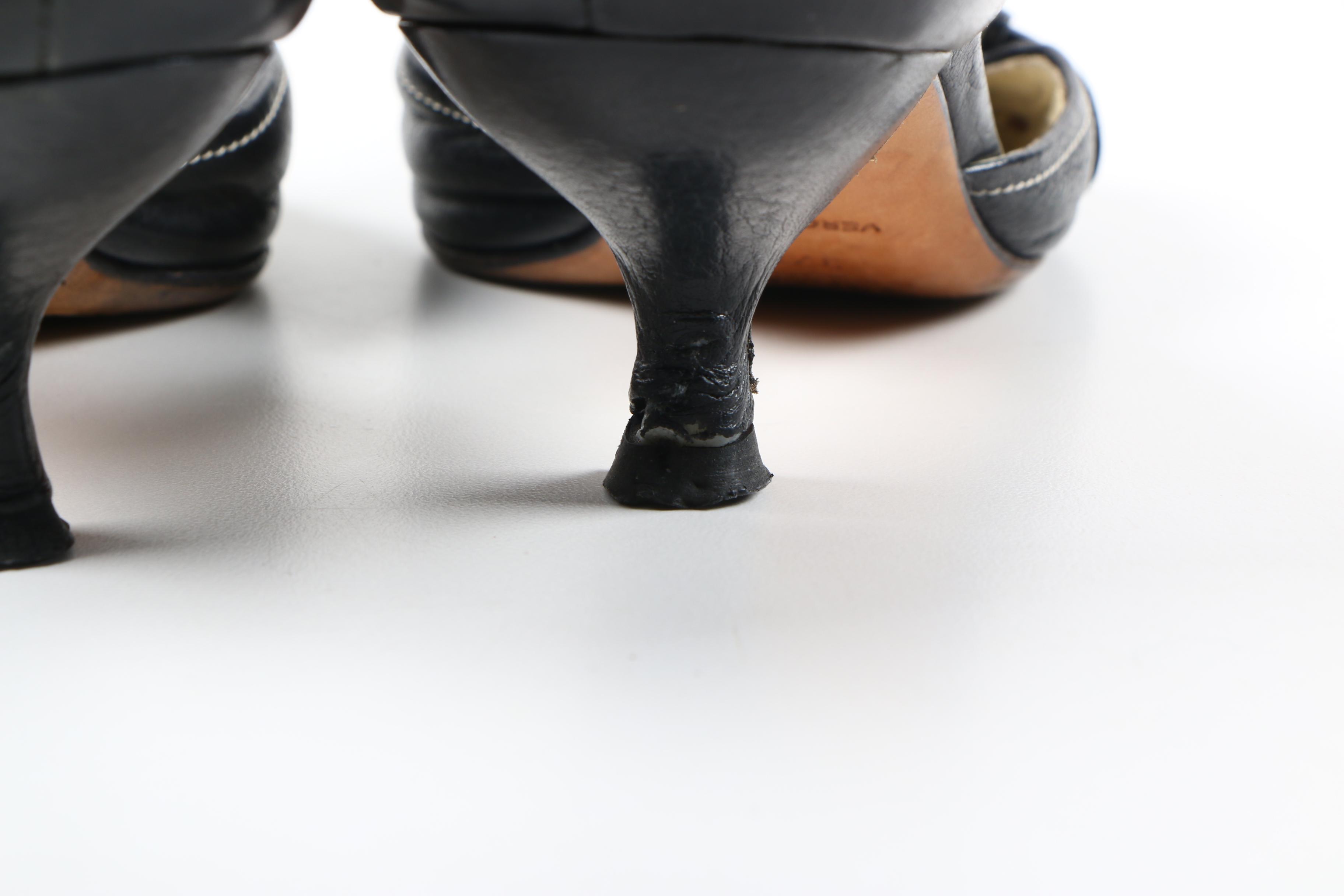 Prada D'Orsay Black Leather Kitten Heels