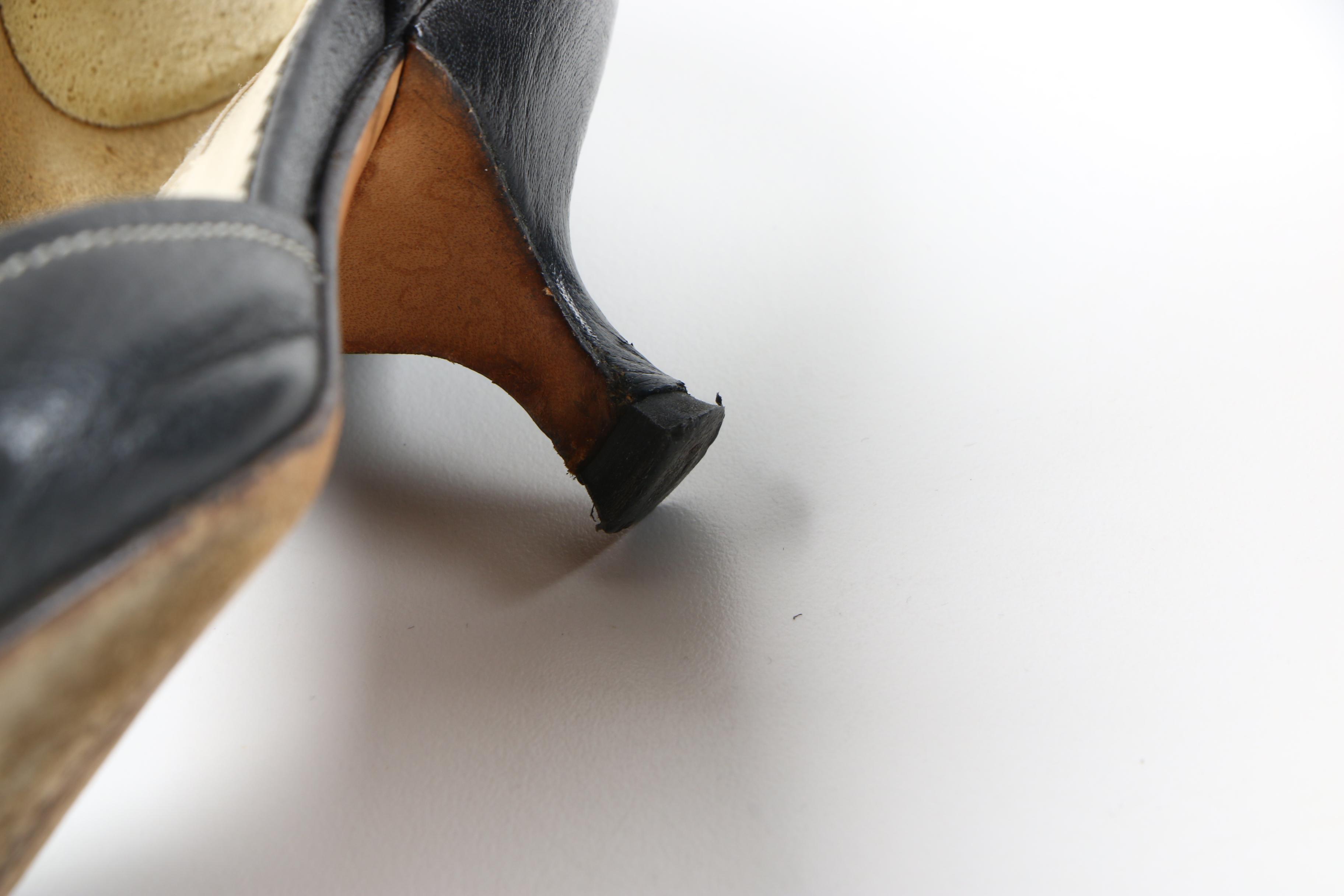 Prada D'Orsay Black Leather Kitten Heels