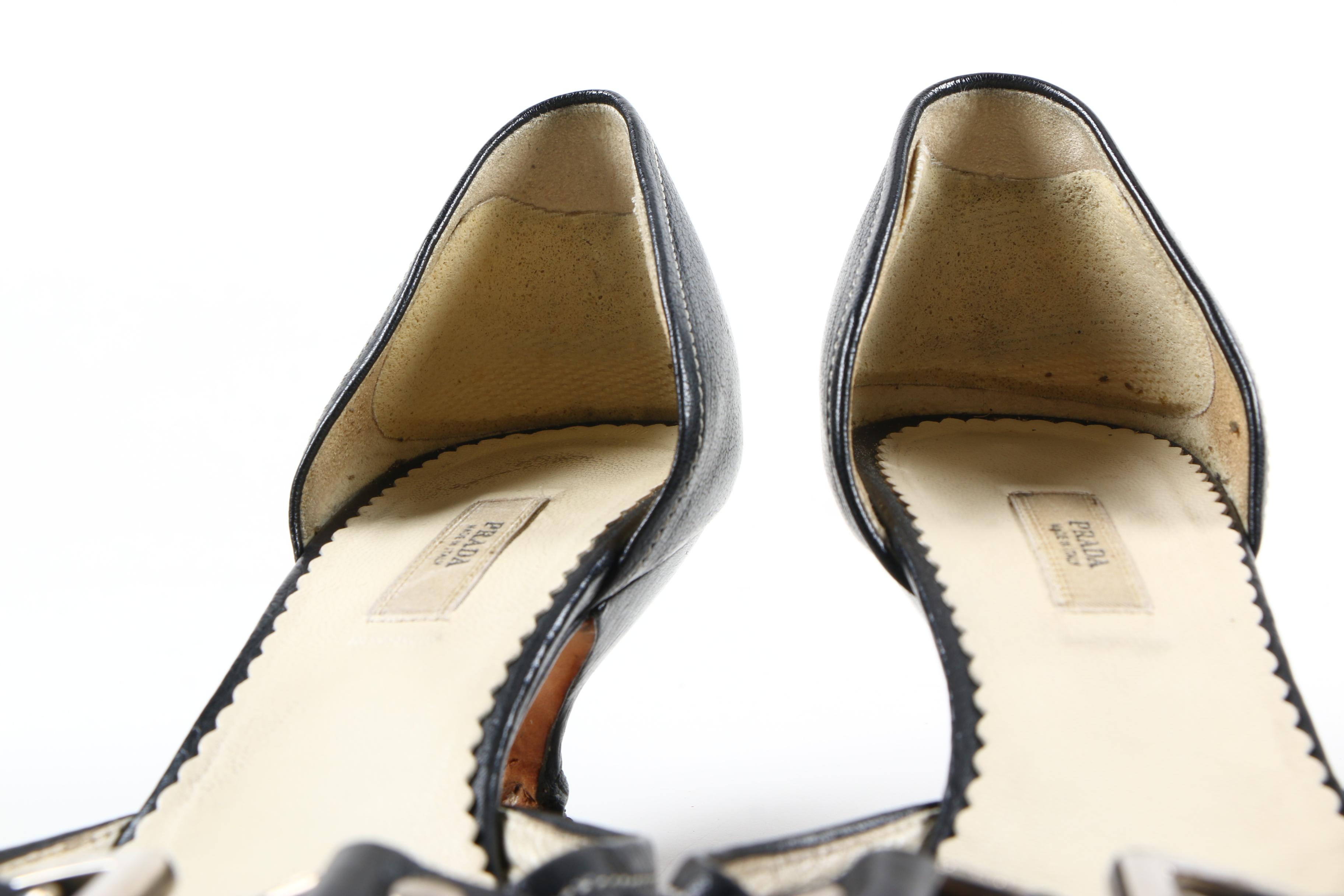 Prada D'Orsay Black Leather Kitten Heels