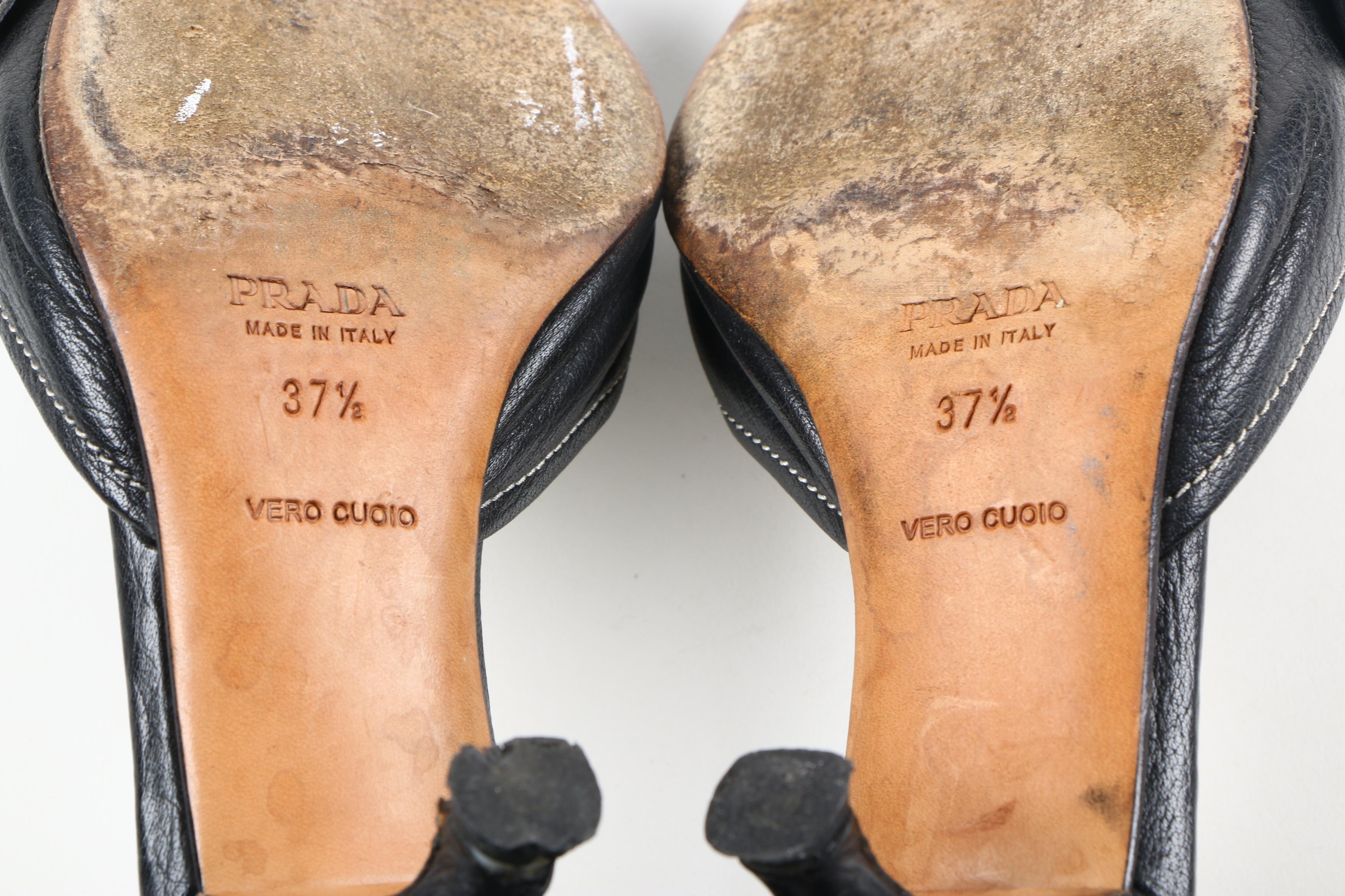 Prada D'Orsay Black Leather Kitten Heels