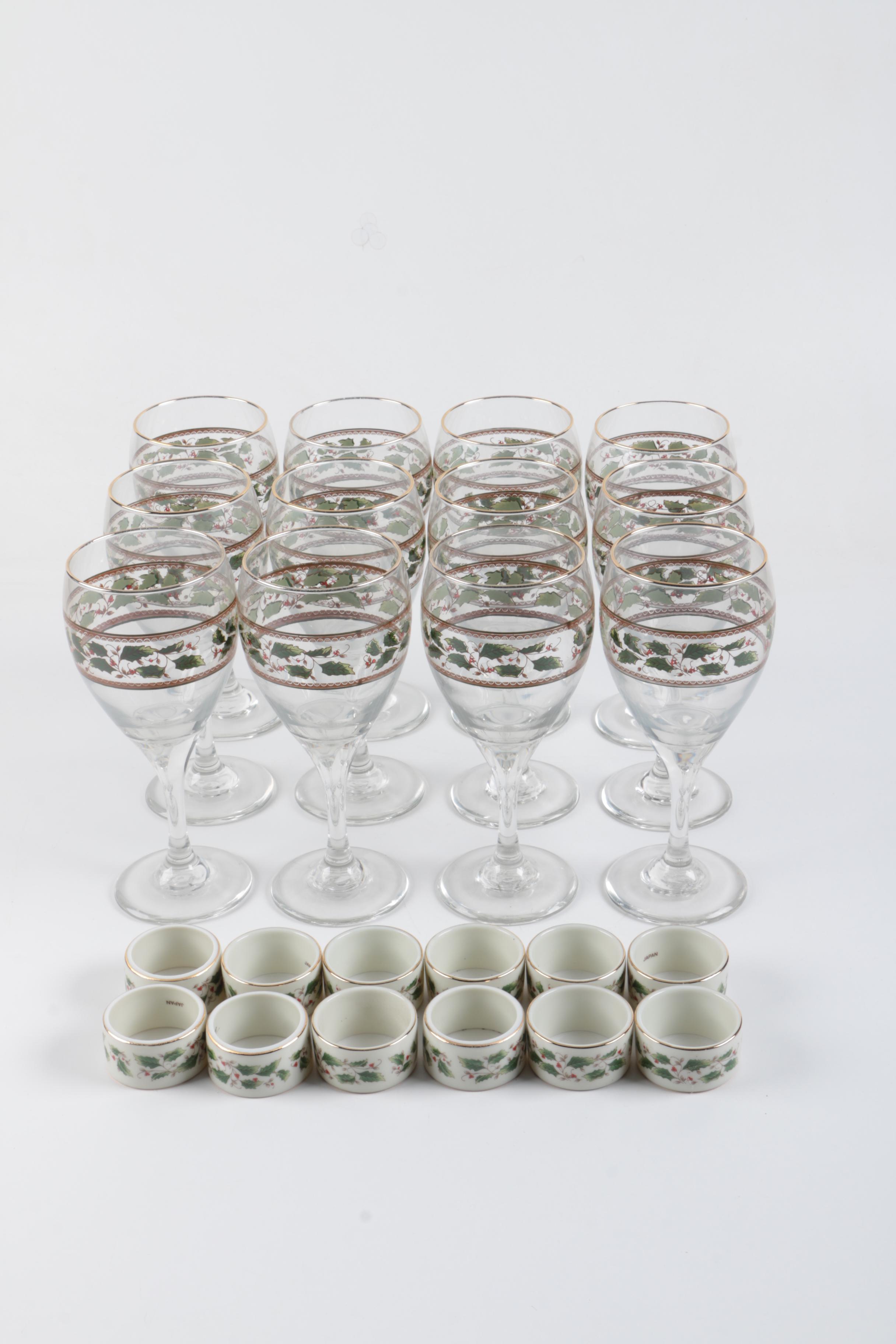 Holiday Themed Glassware and Napkin Rings