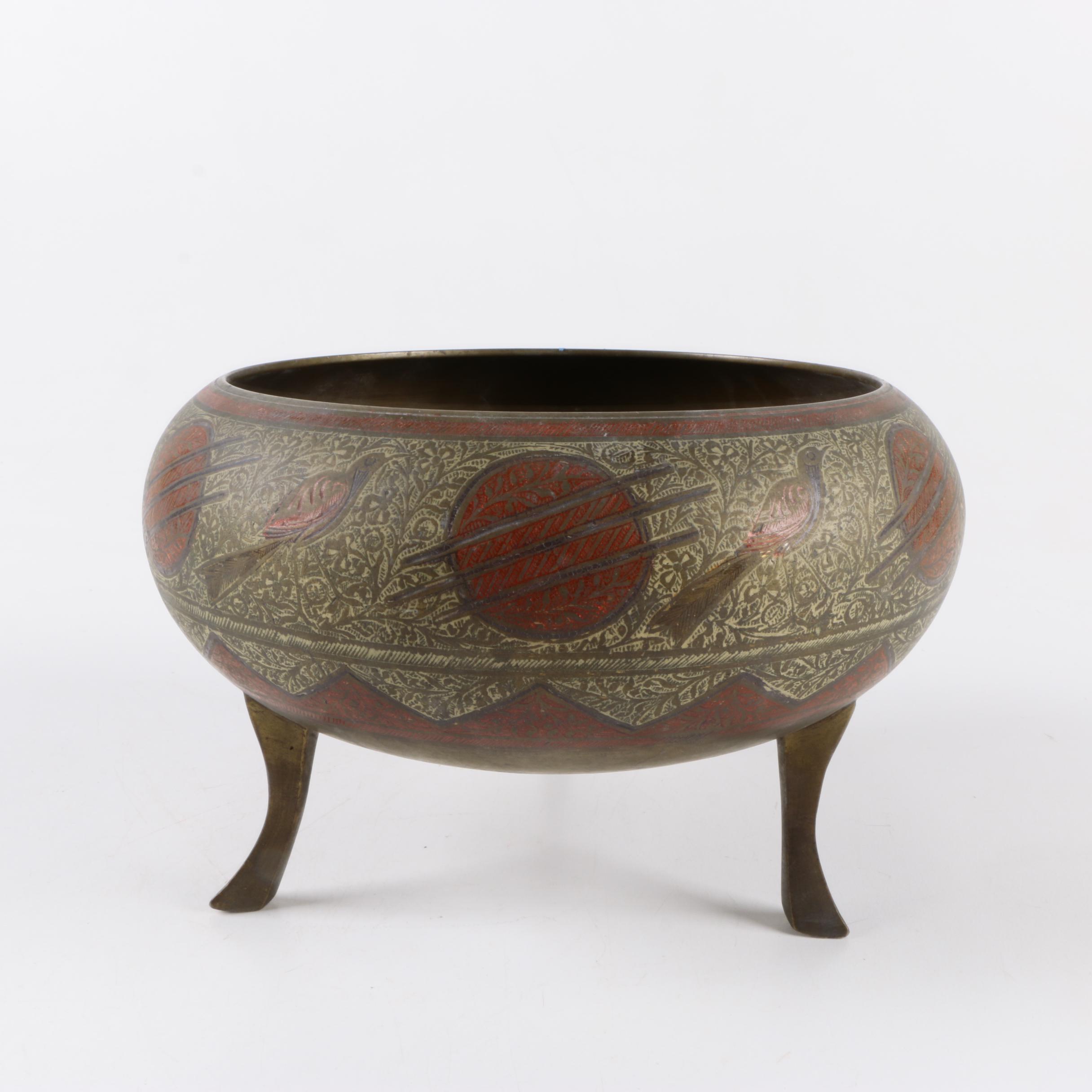 Czech Glassware and Footed Brass Bowl