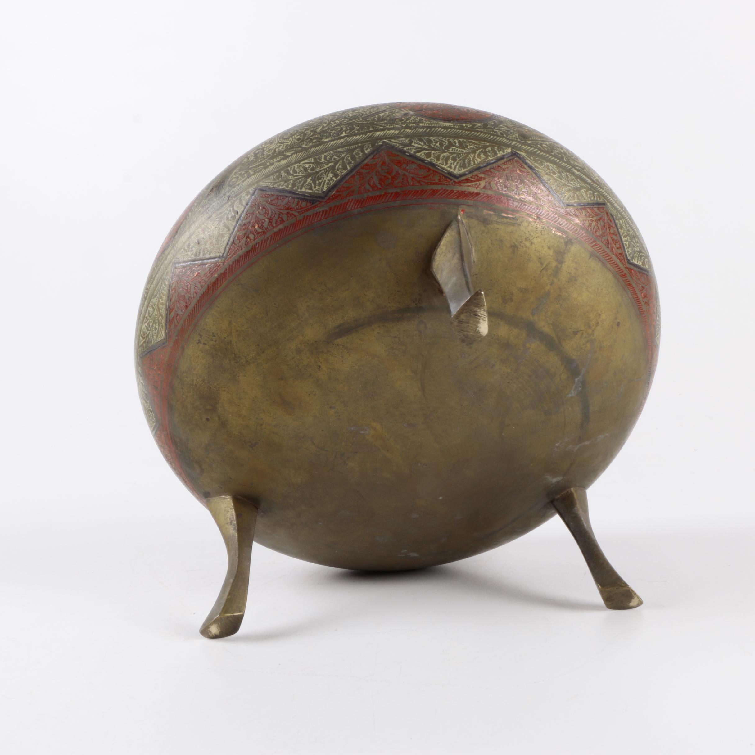 Czech Glassware and Footed Brass Bowl