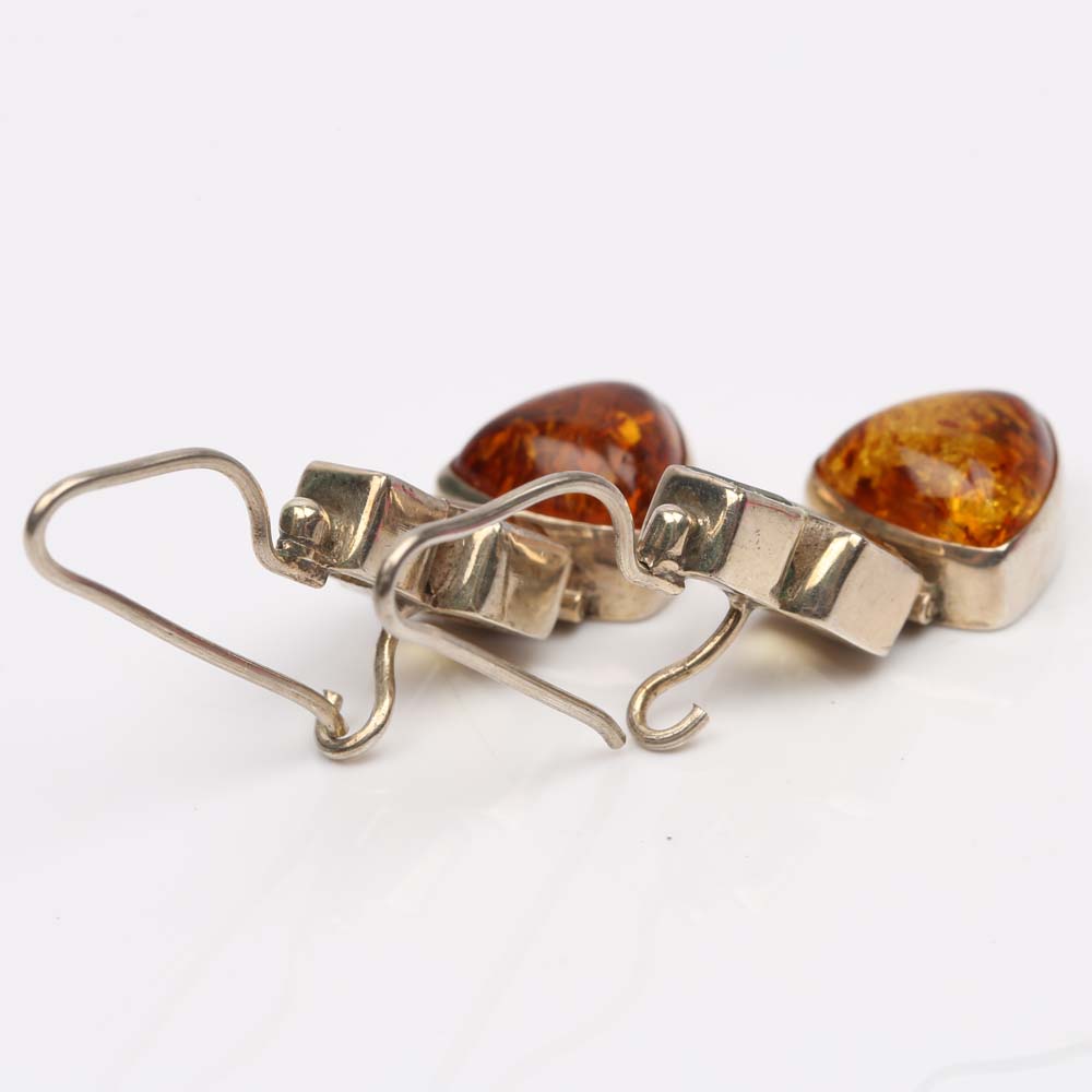 Sterling Silver Amber, Citrine and Peridot Dangle Earrings