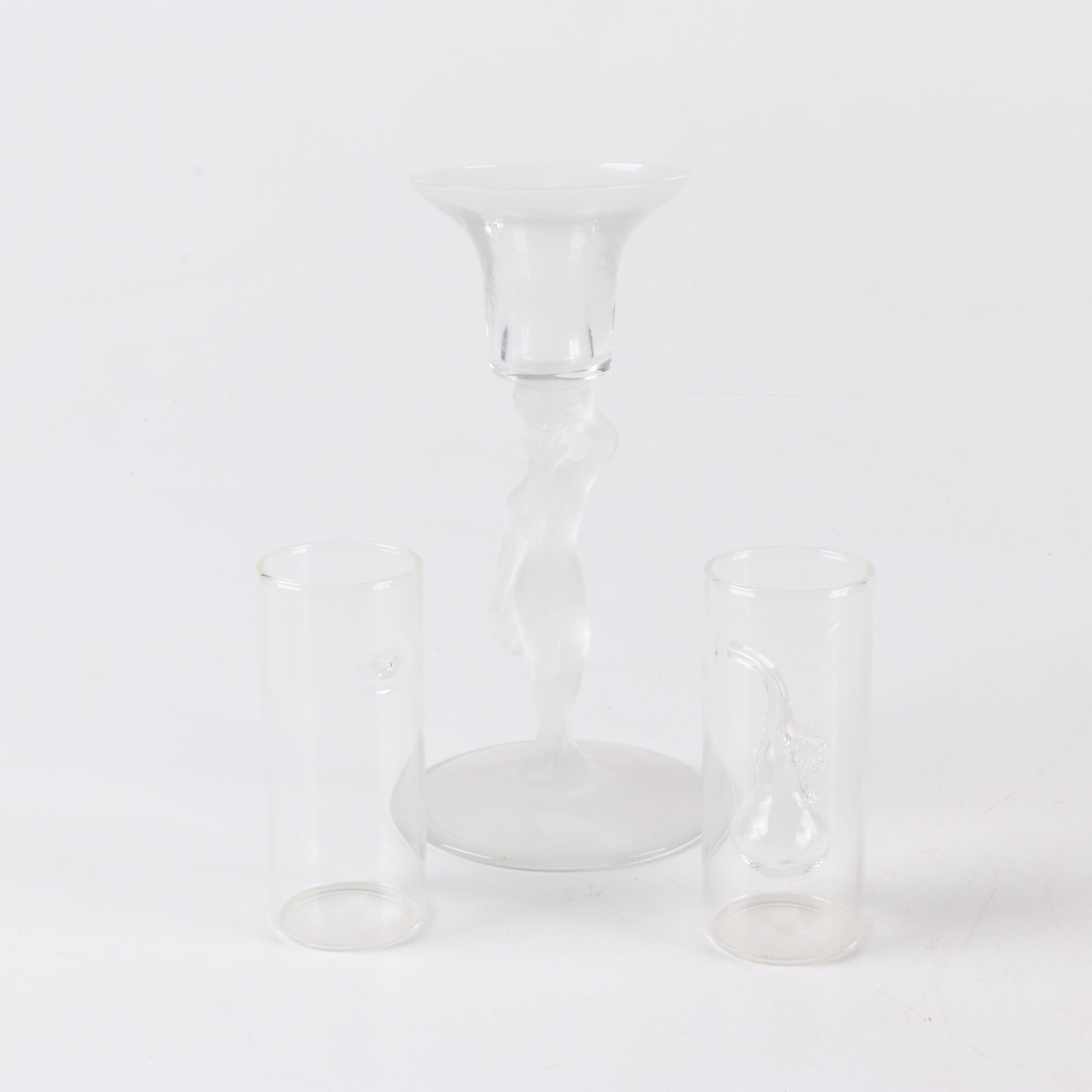 Czech Glassware and Footed Brass Bowl