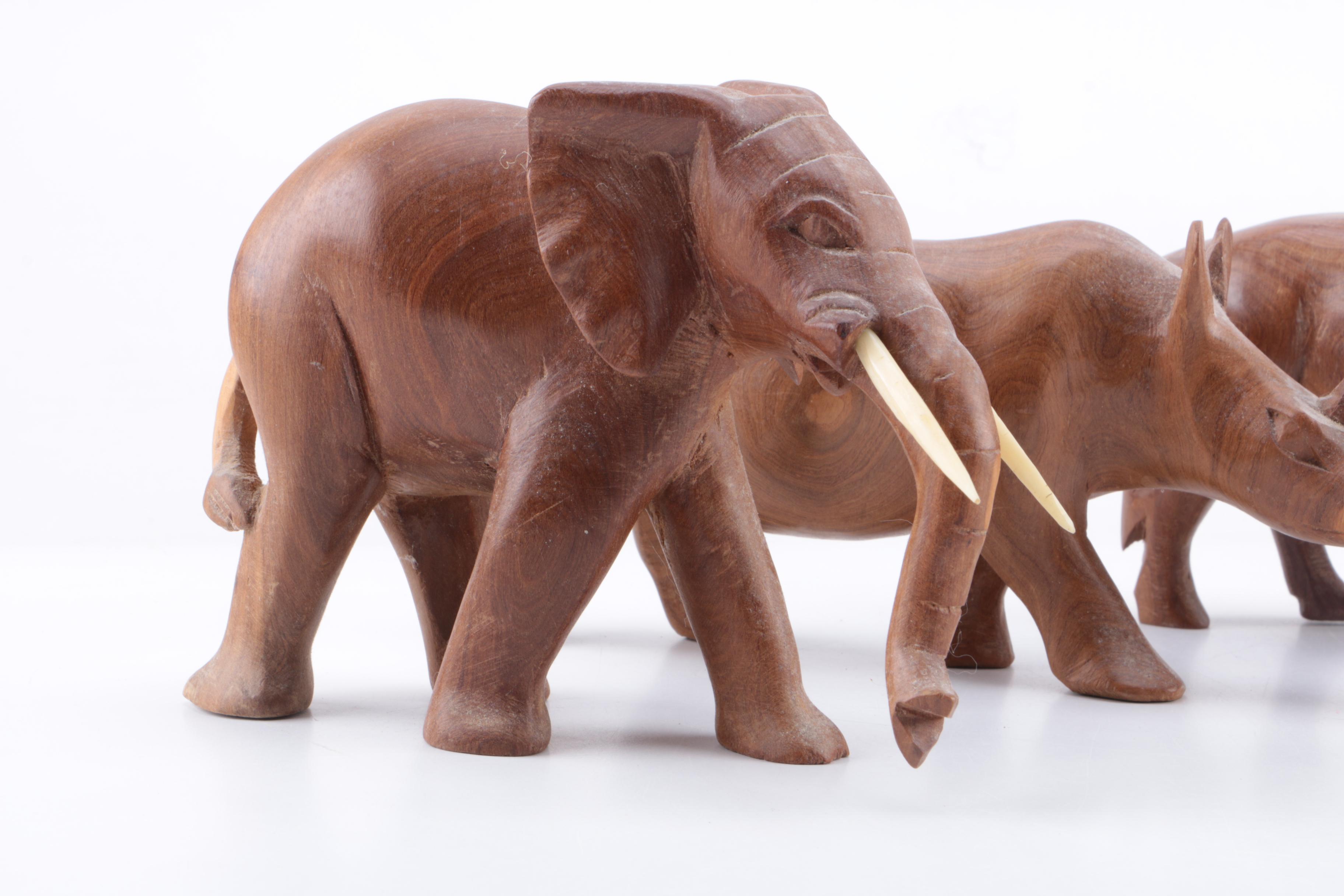 Carved Wood African Big Five Animal Figurines