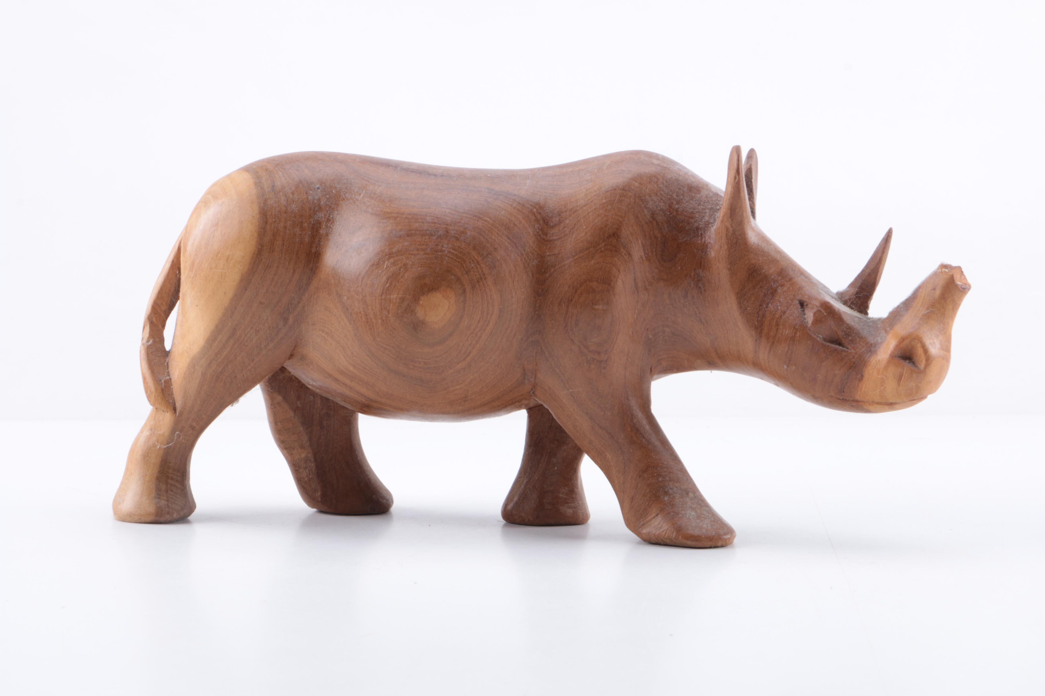 Carved Wood African Big Five Animal Figurines