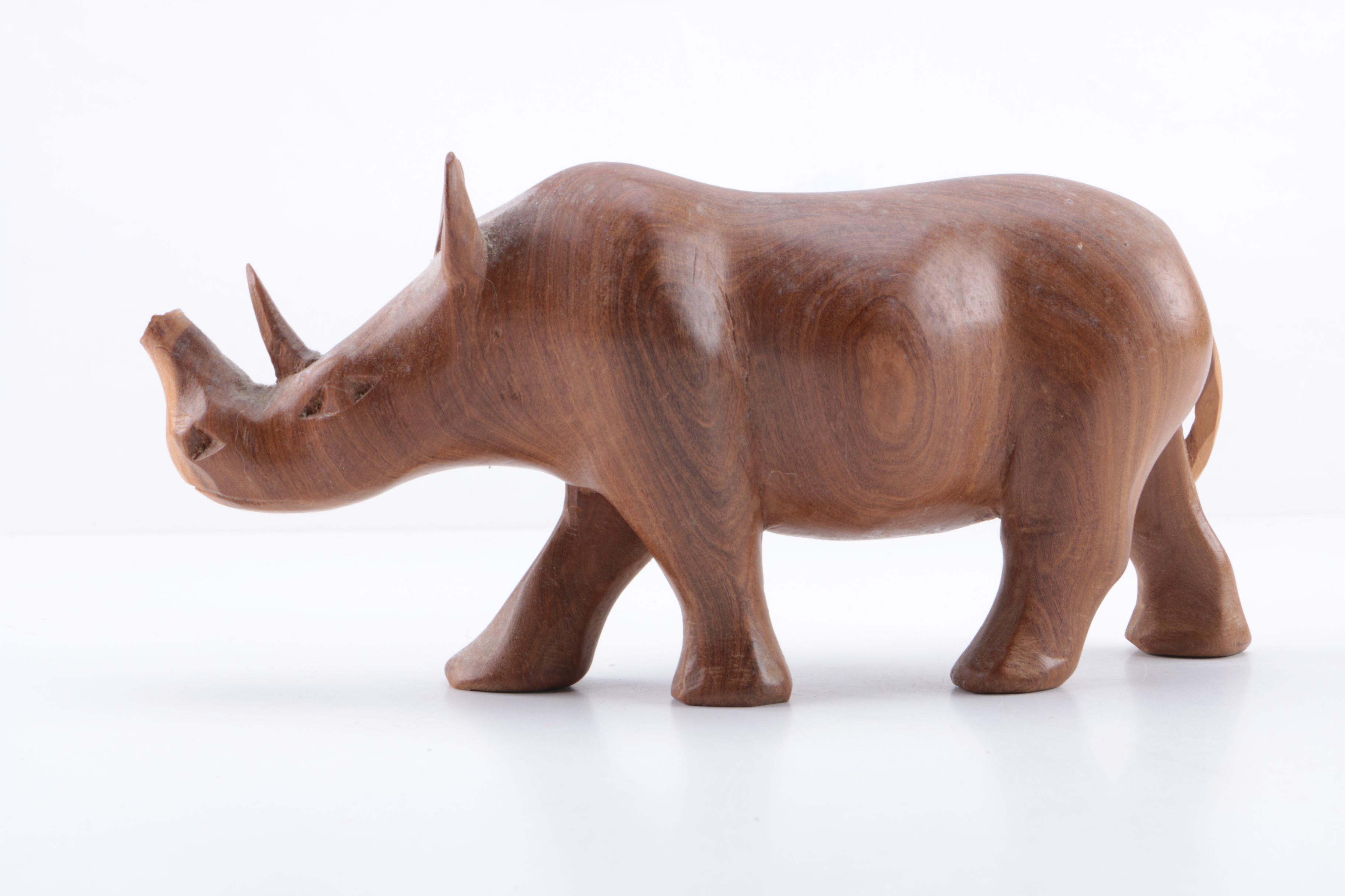 Carved Wood African Big Five Animal Figurines