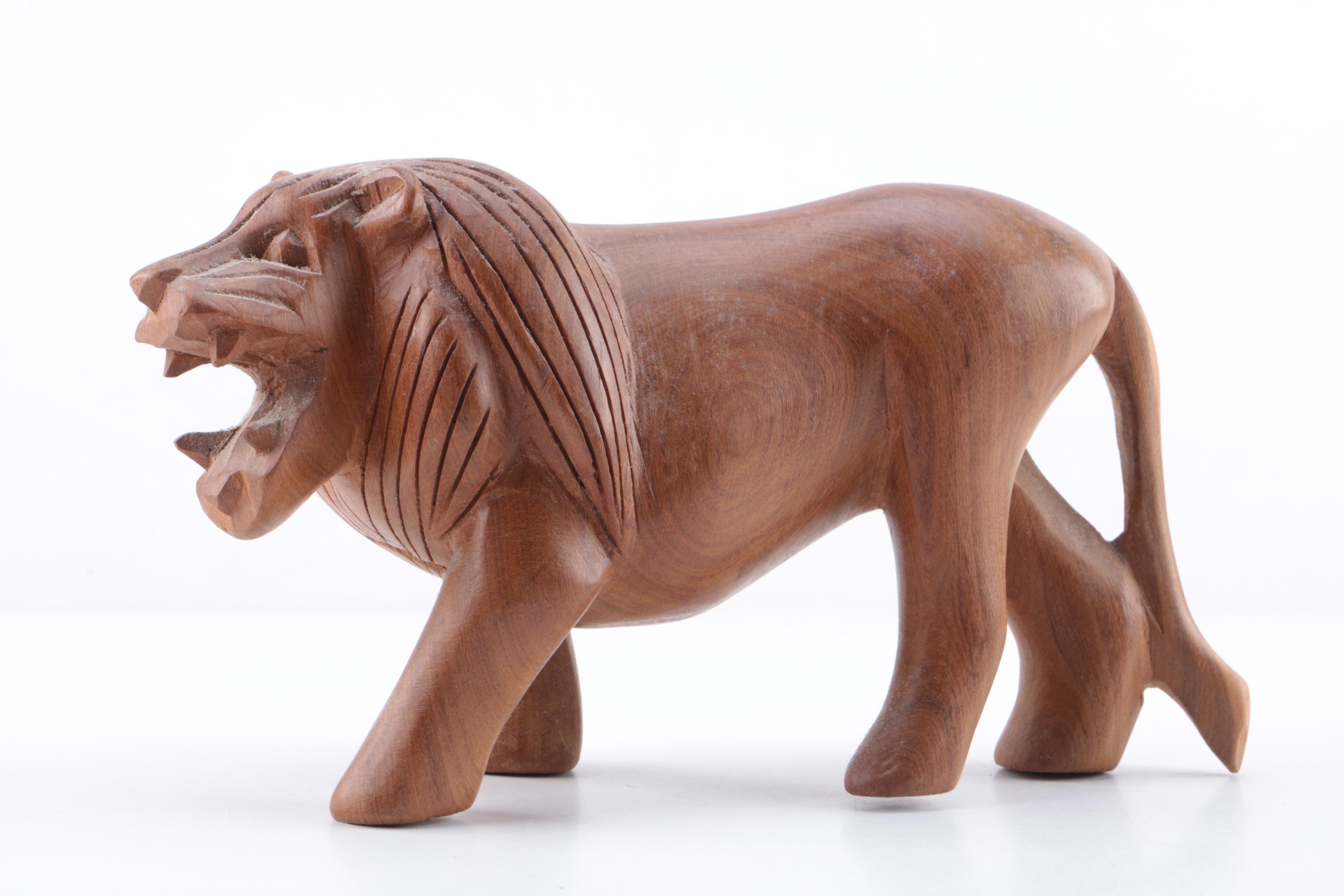 Carved Wood African Big Five Animal Figurines