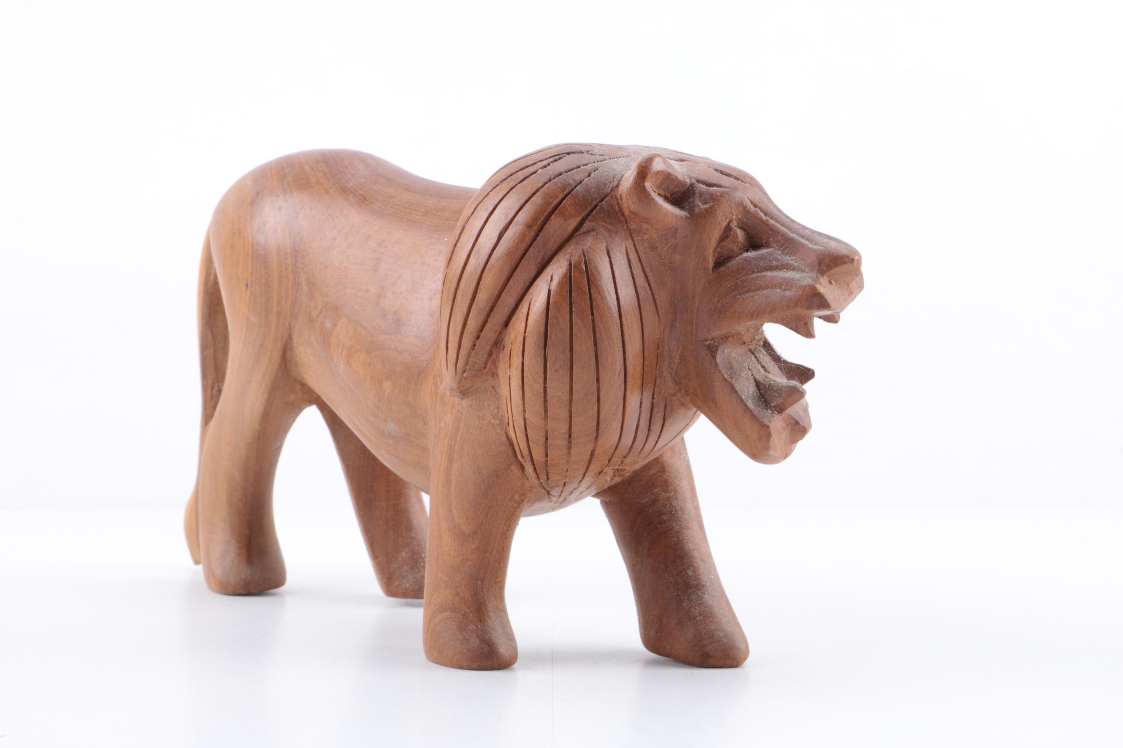 Carved Wood African Big Five Animal Figurines