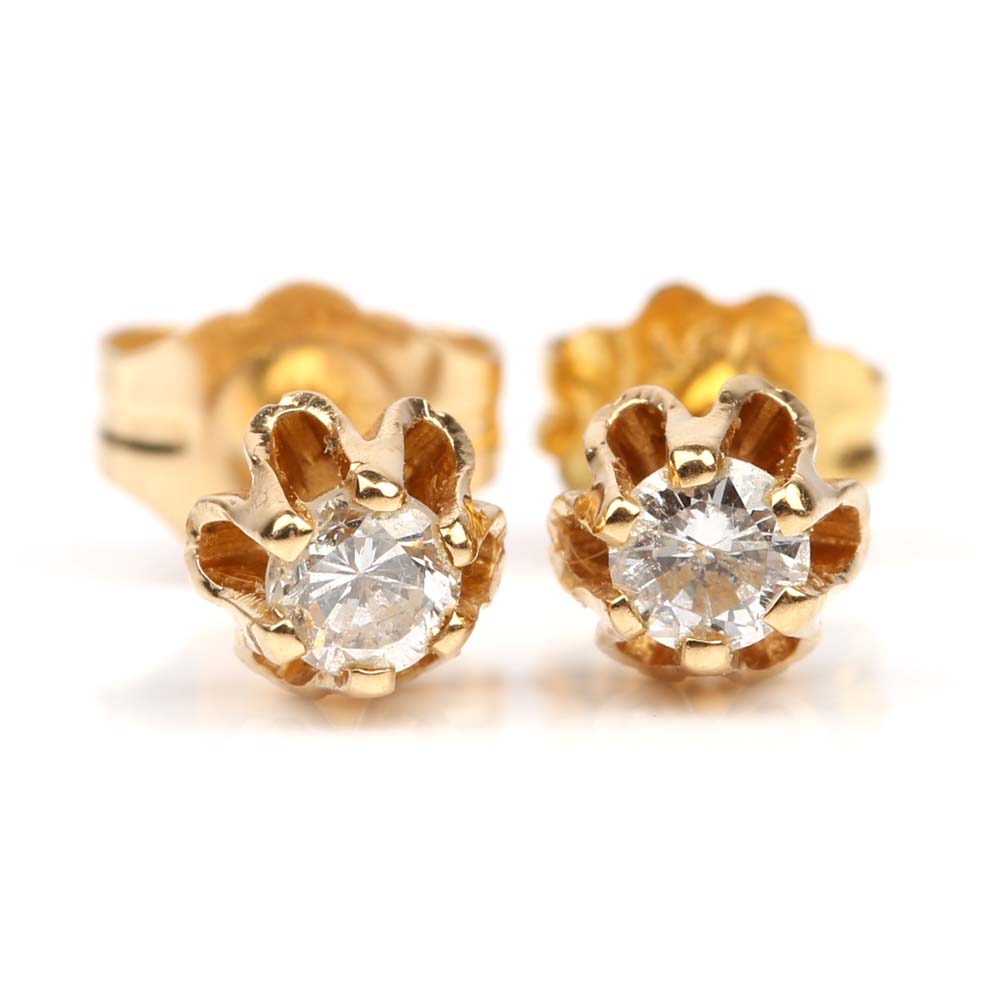 14K Yellow Gold Diamond Stud Earrings in Six-Prong Tulip Settings