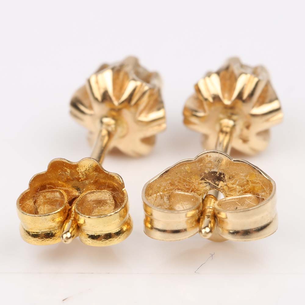 14K Yellow Gold Diamond Stud Earrings in Six-Prong Tulip Settings