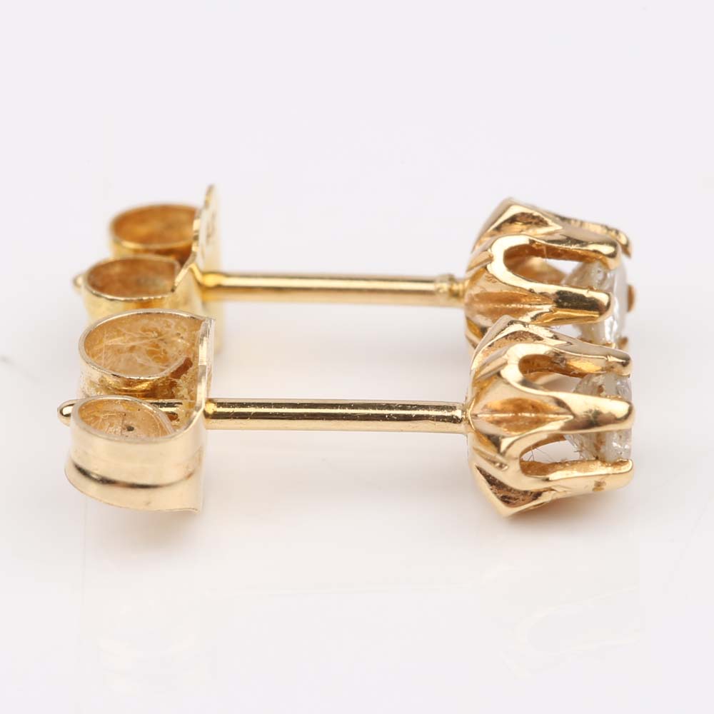 14K Yellow Gold Diamond Stud Earrings in Six-Prong Tulip Settings