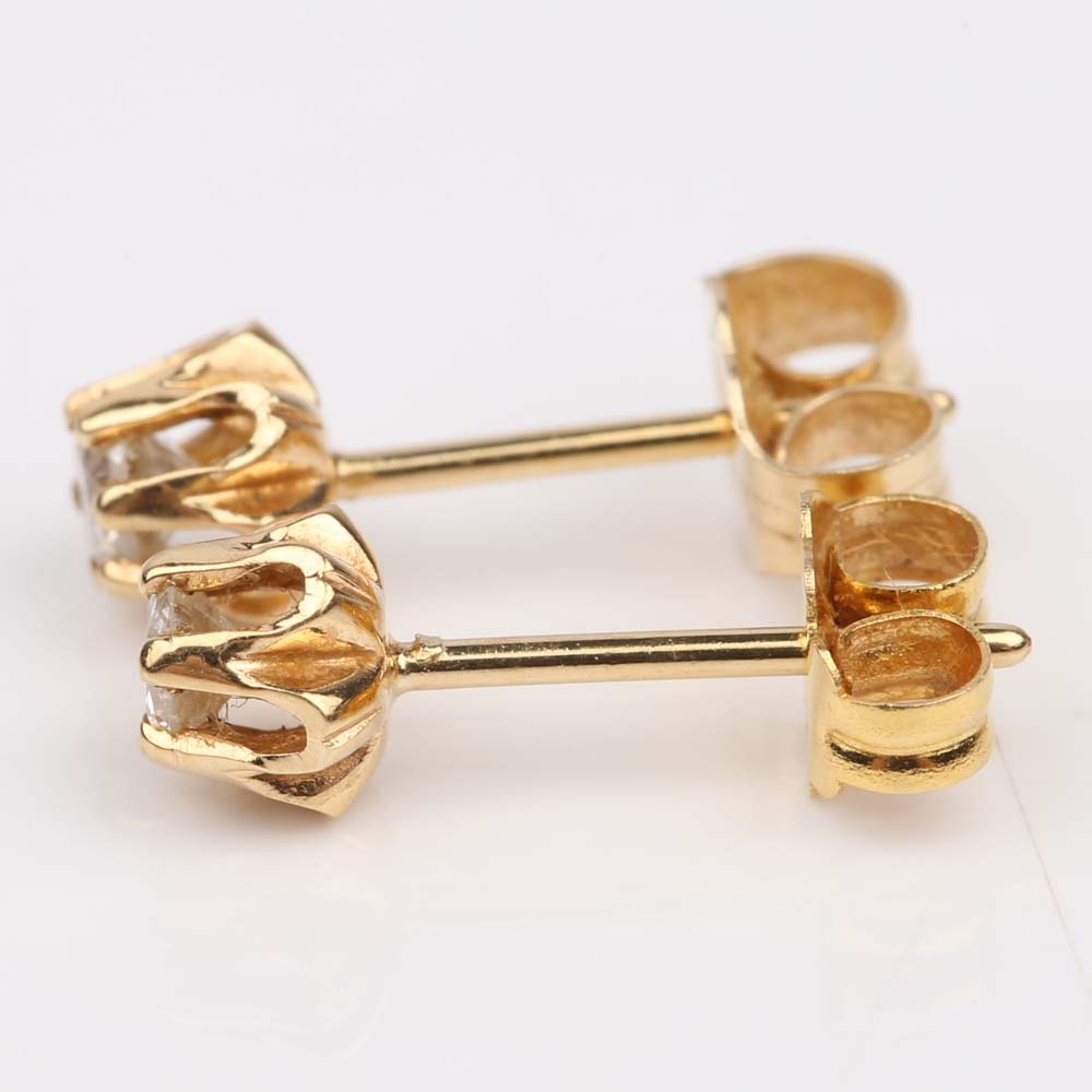 14K Yellow Gold Diamond Stud Earrings in Six-Prong Tulip Settings
