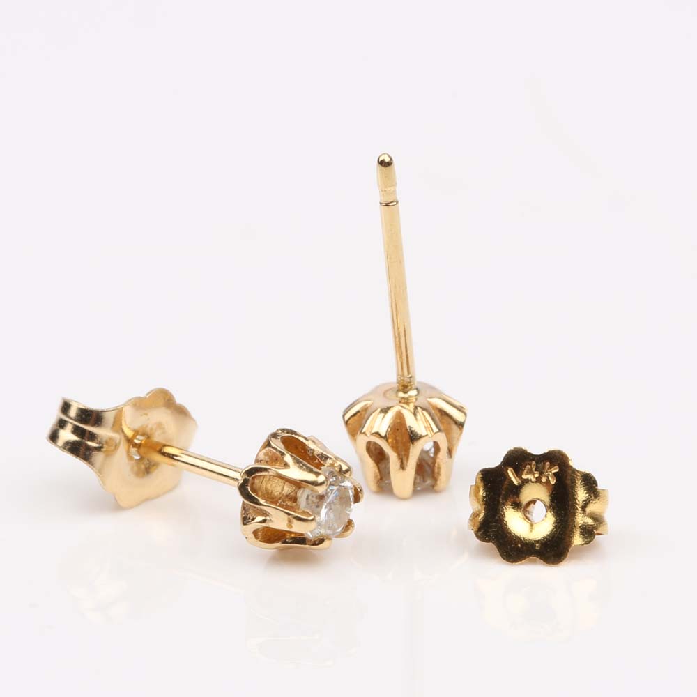 14K Yellow Gold Diamond Stud Earrings in Six-Prong Tulip Settings