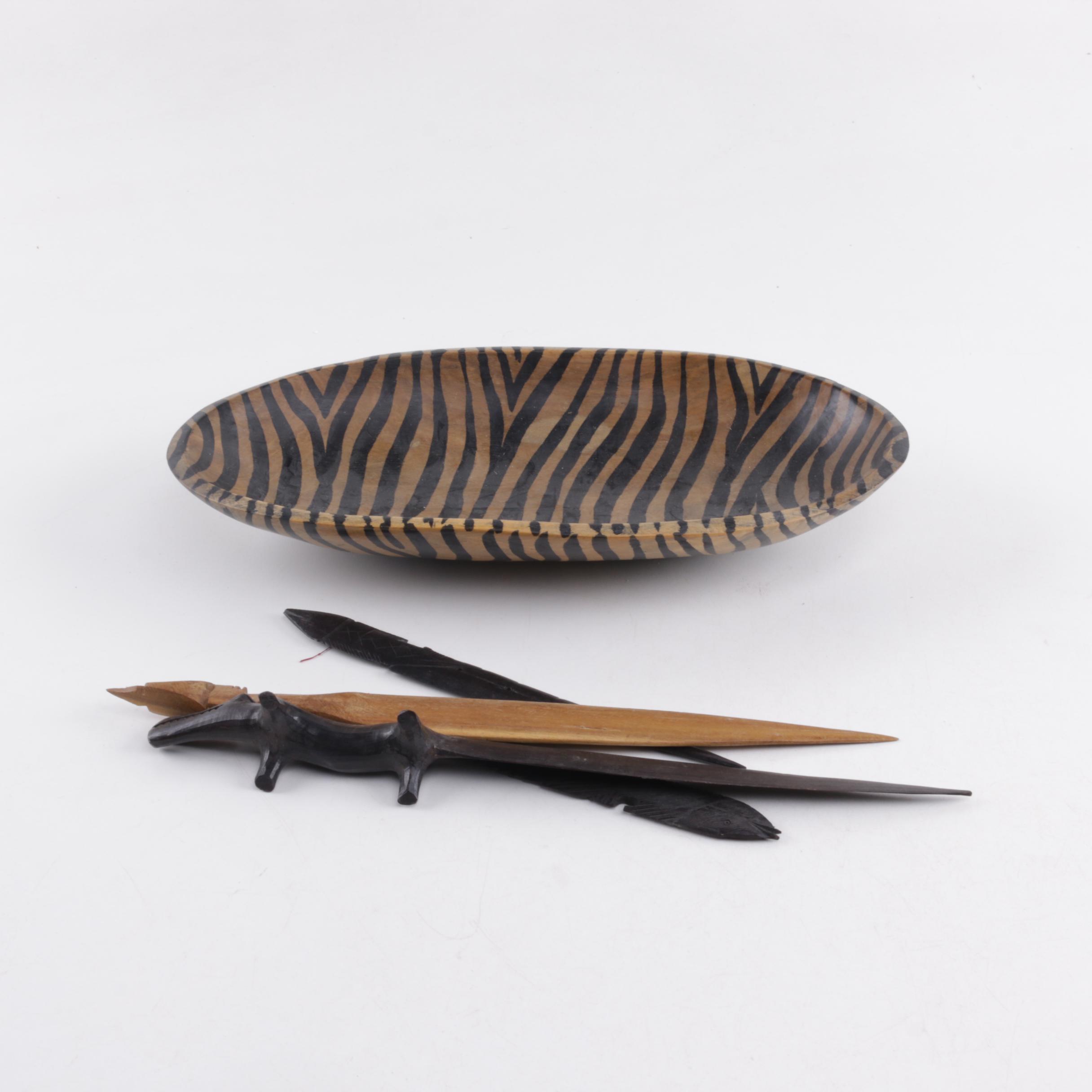 Wooden Letter Openers and Bowl