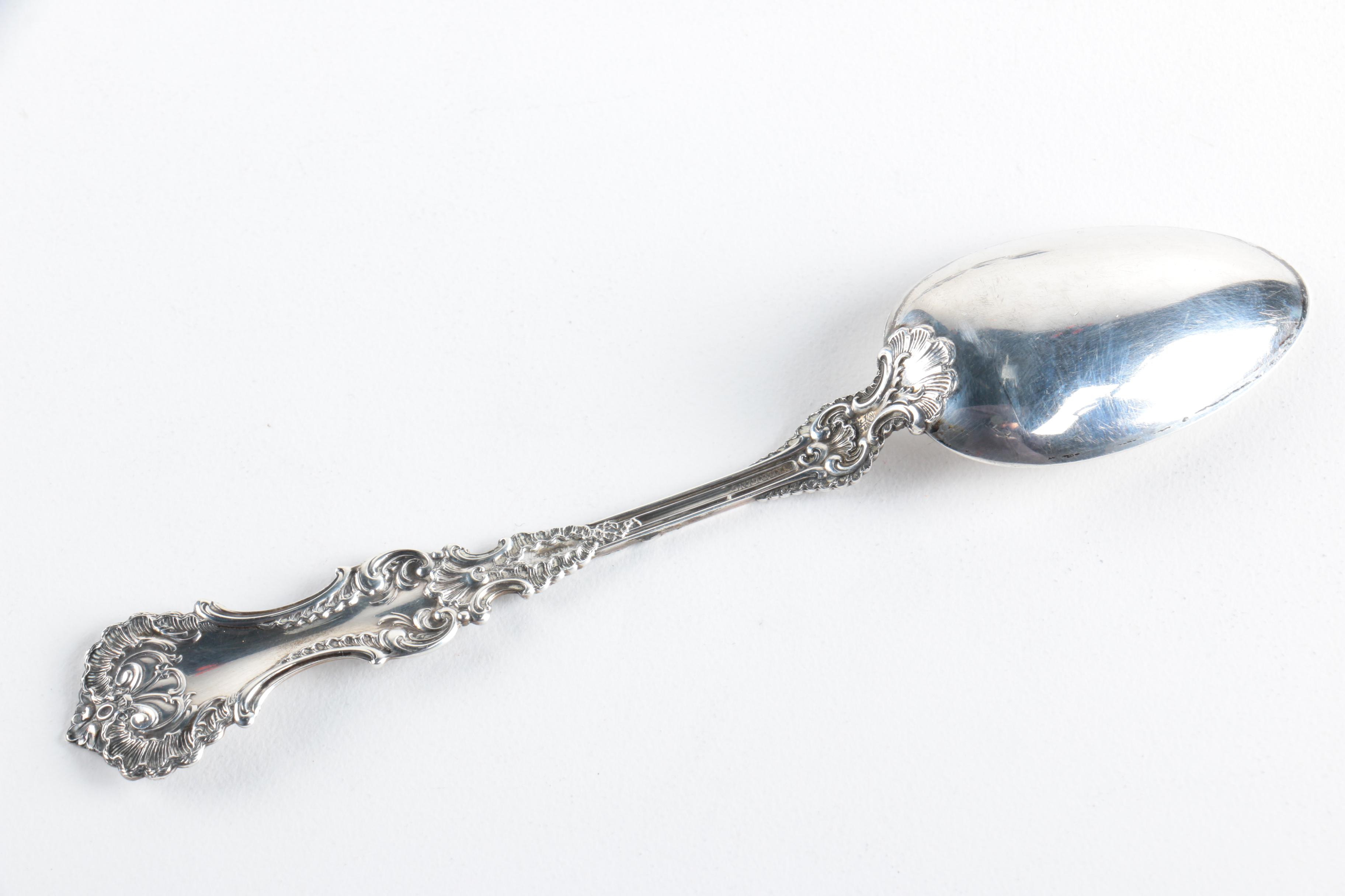 Whiting Mfg. Co. "Pompadour" Sterling Teaspoons with a Knowles Sterling Teaspoon