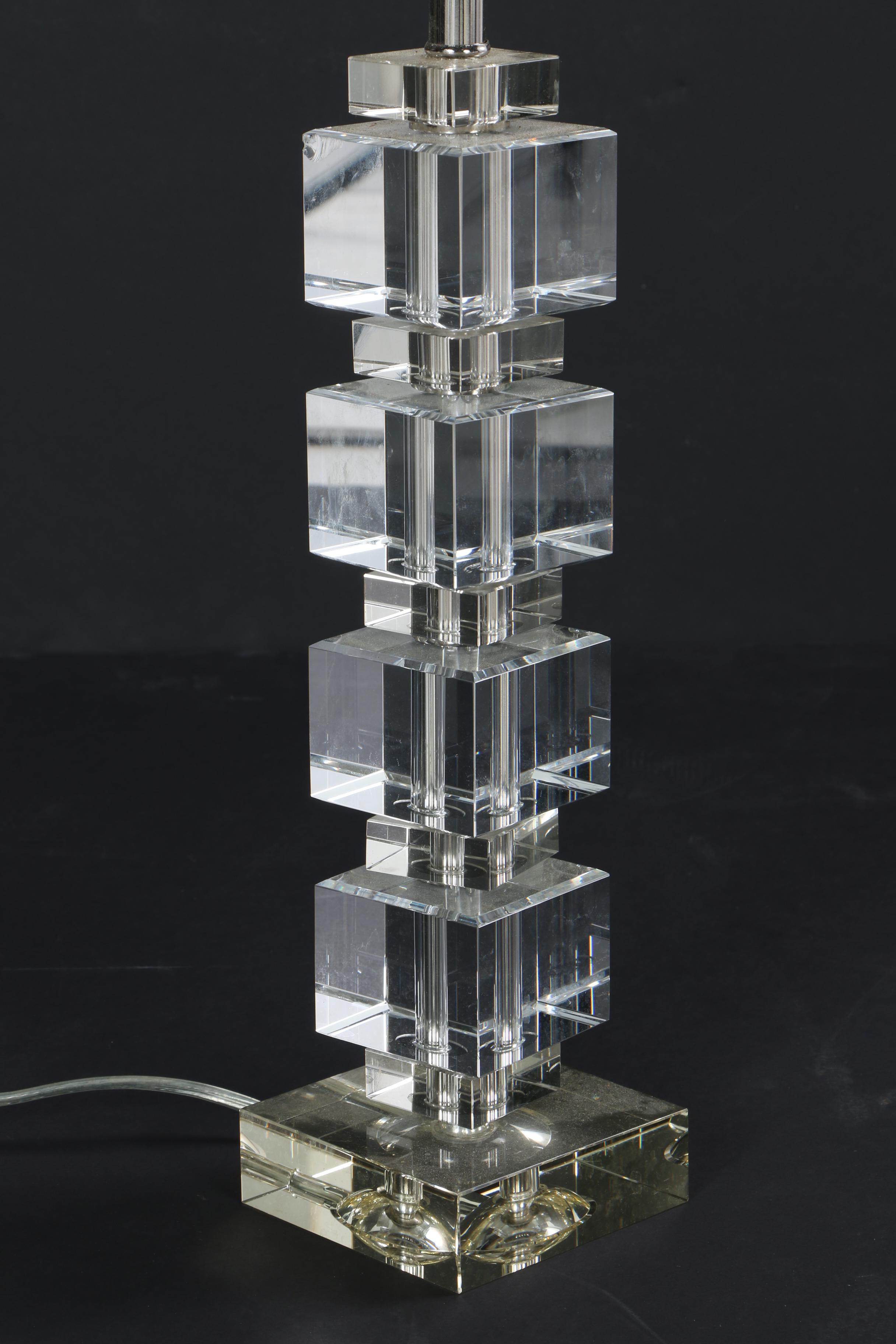 Mid Century Modern Style Crystal Cube Table Lamp