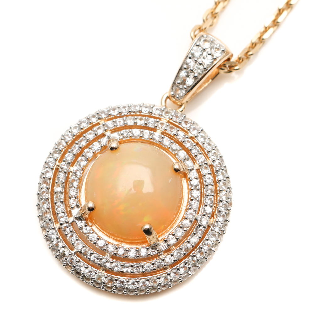 Orianne Sterling Silver Opal and White Topaz Ring and Necklace