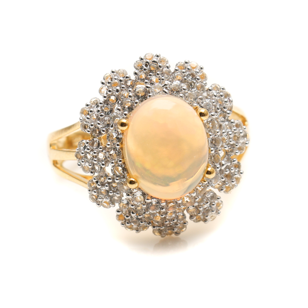 Orianne Sterling Silver Opal and White Topaz Ring and Necklace