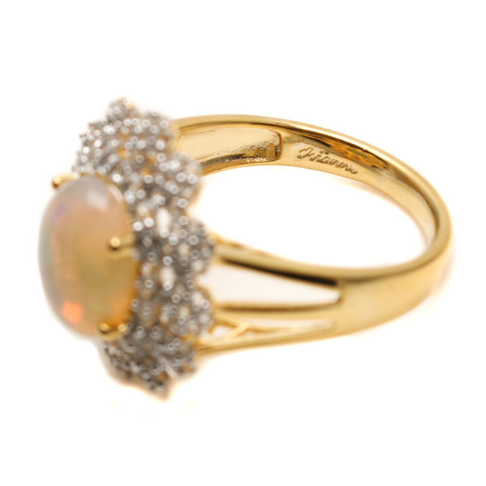 Orianne Sterling Silver Opal and White Topaz Ring and Necklace