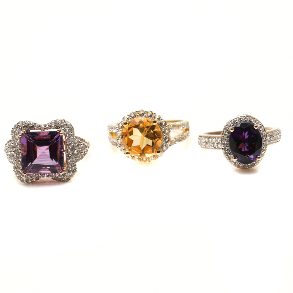 Grouping of Orianne Sterling Silver Gemstone Rings