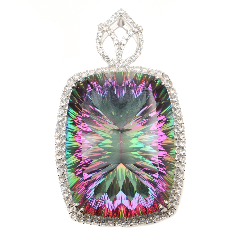 Orianne Sterling Silver Topaz Pendant and Bangle with Gemstones