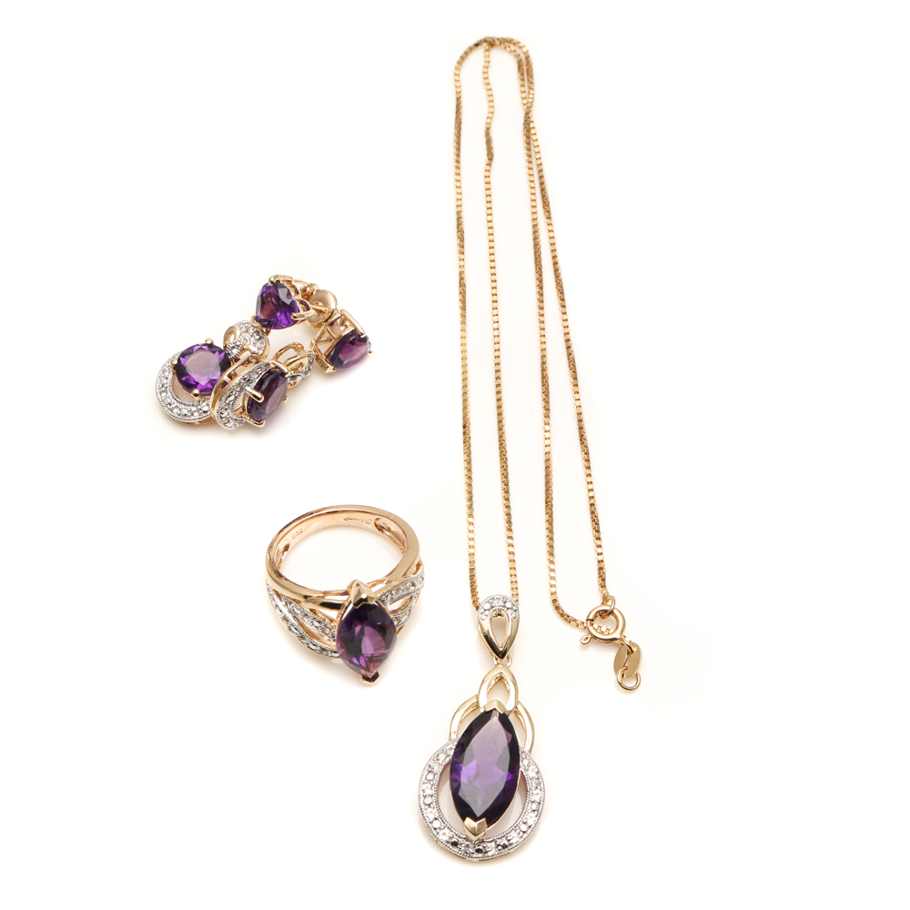 Orianne Gold Wash on Sterling Silver Amethyst and White Topaz Jewelry