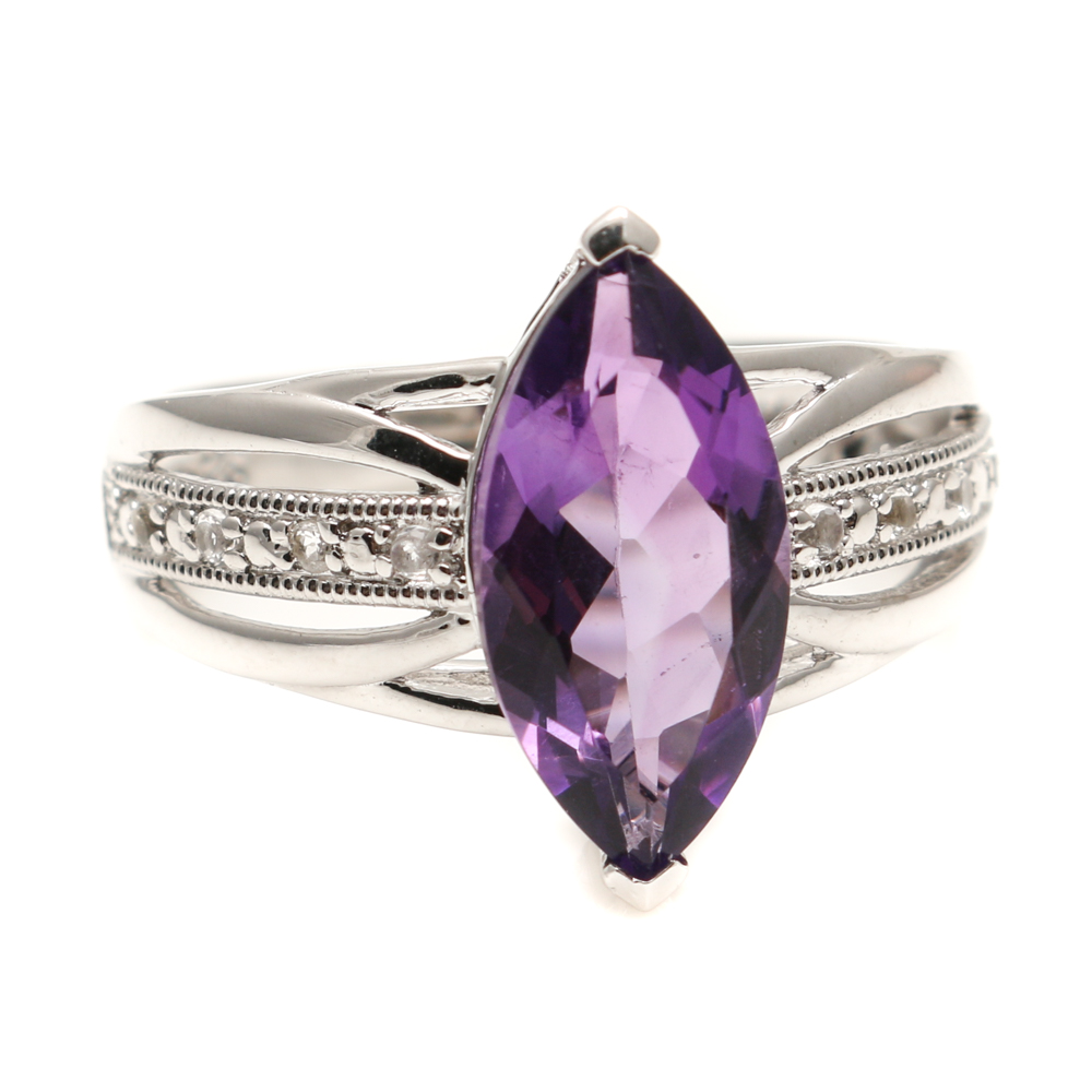 Orianne Sterling Silver Amethyst and White Topaz Necklace and Ring