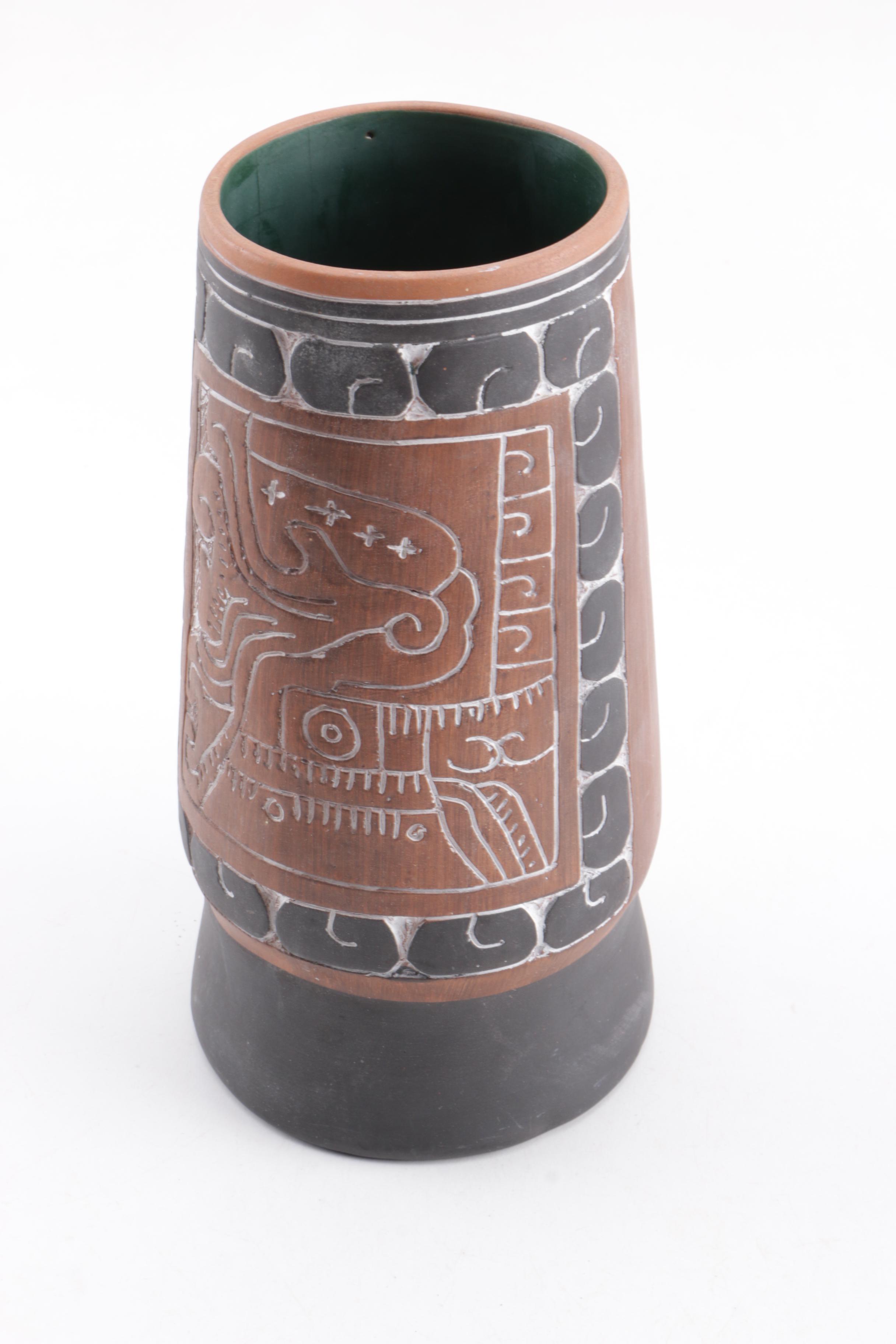 Mexican Pottery and Carved Figure