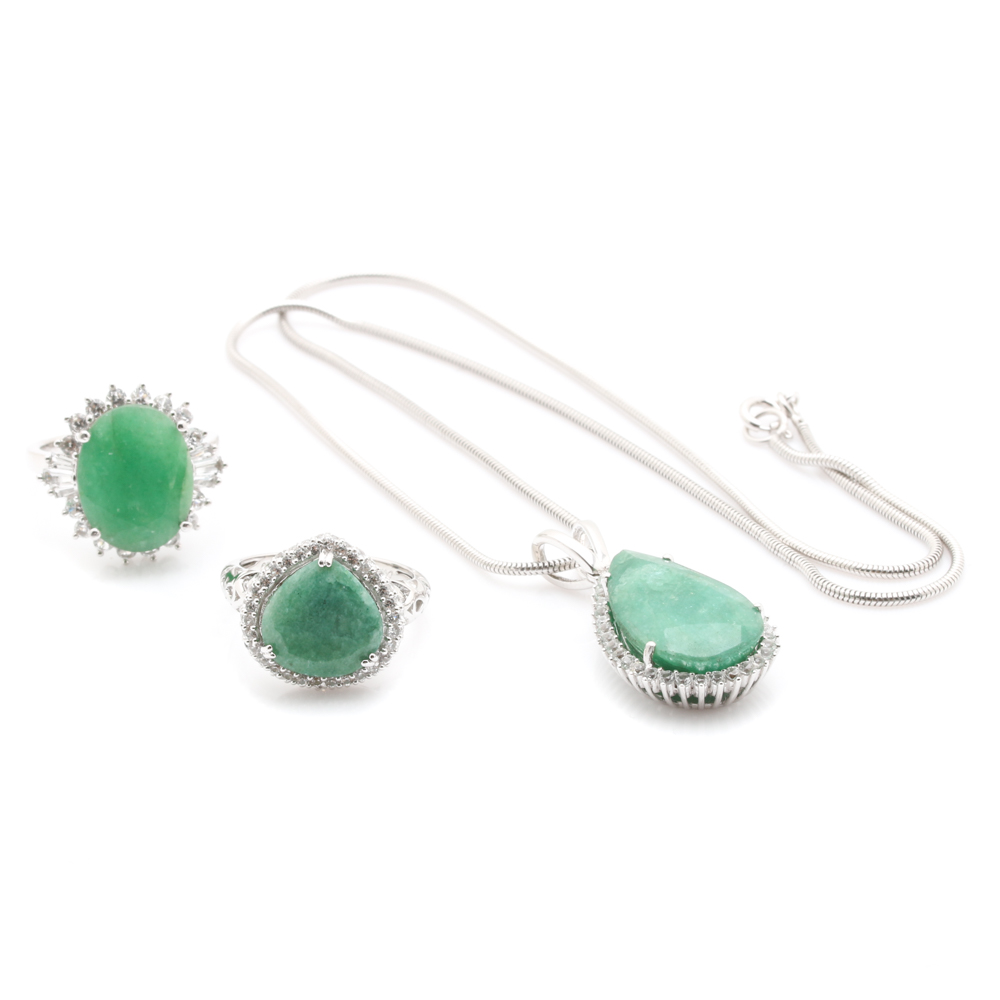 Orianne Sterling Silver White Topaz and Emerald Jewelry