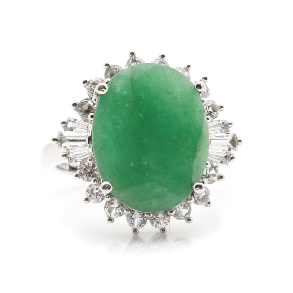 Orianne Sterling Silver White Topaz and Emerald Jewelry