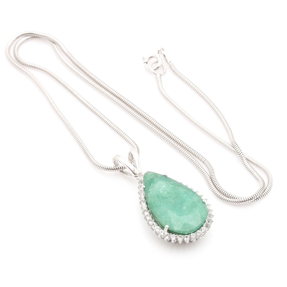 Orianne Sterling Silver White Topaz and Emerald Jewelry