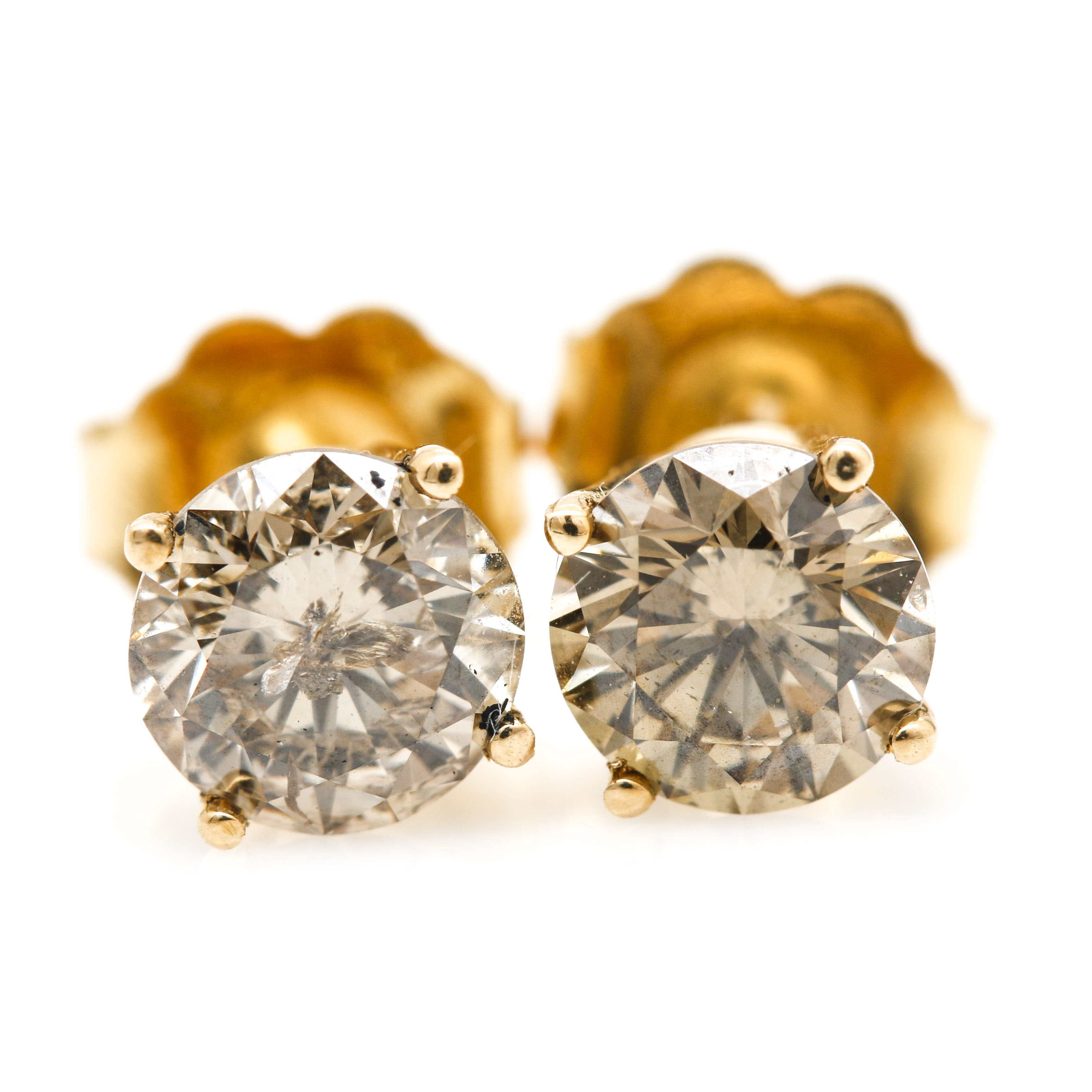 14K Yellow Gold 1.09 CTW Diamond Stud Earrings