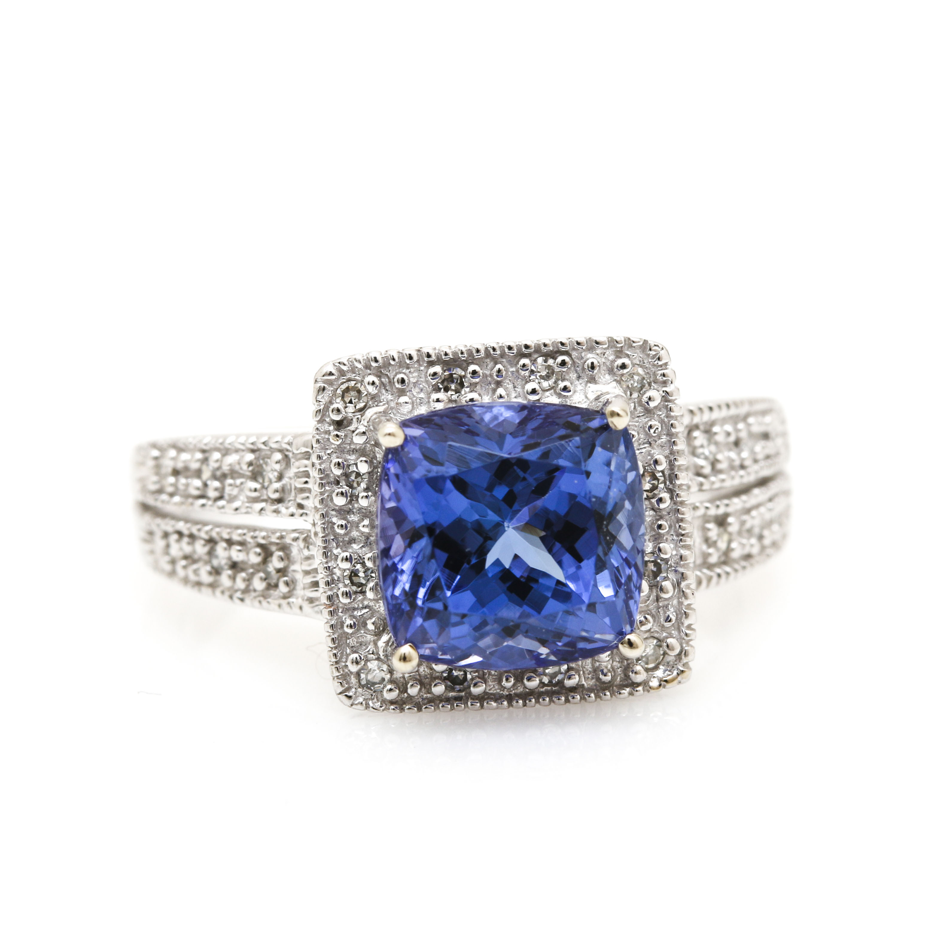 10K White Gold 2.29 CT Tanzanite and Diamond Ring