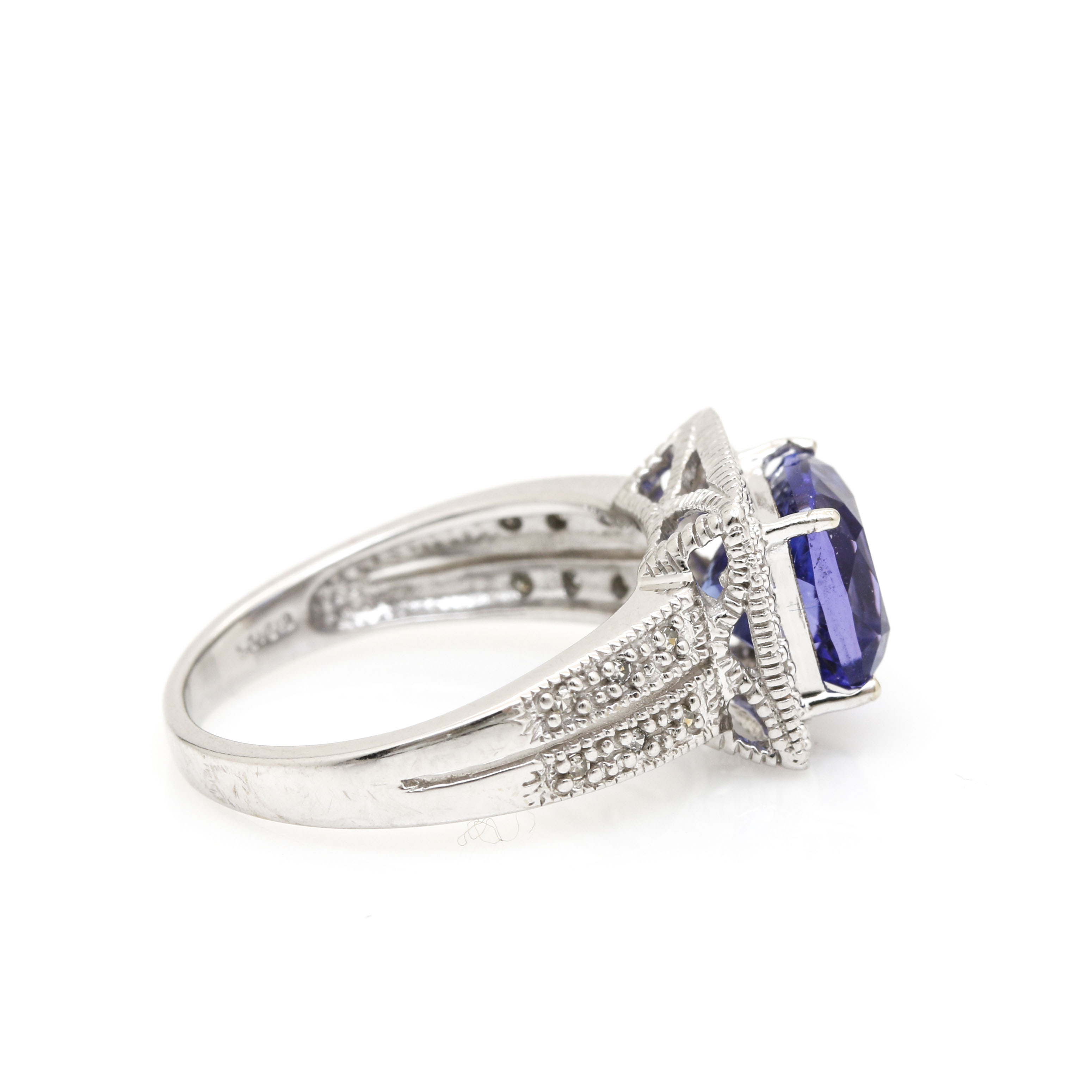 10K White Gold 2.29 CT Tanzanite and Diamond Ring
