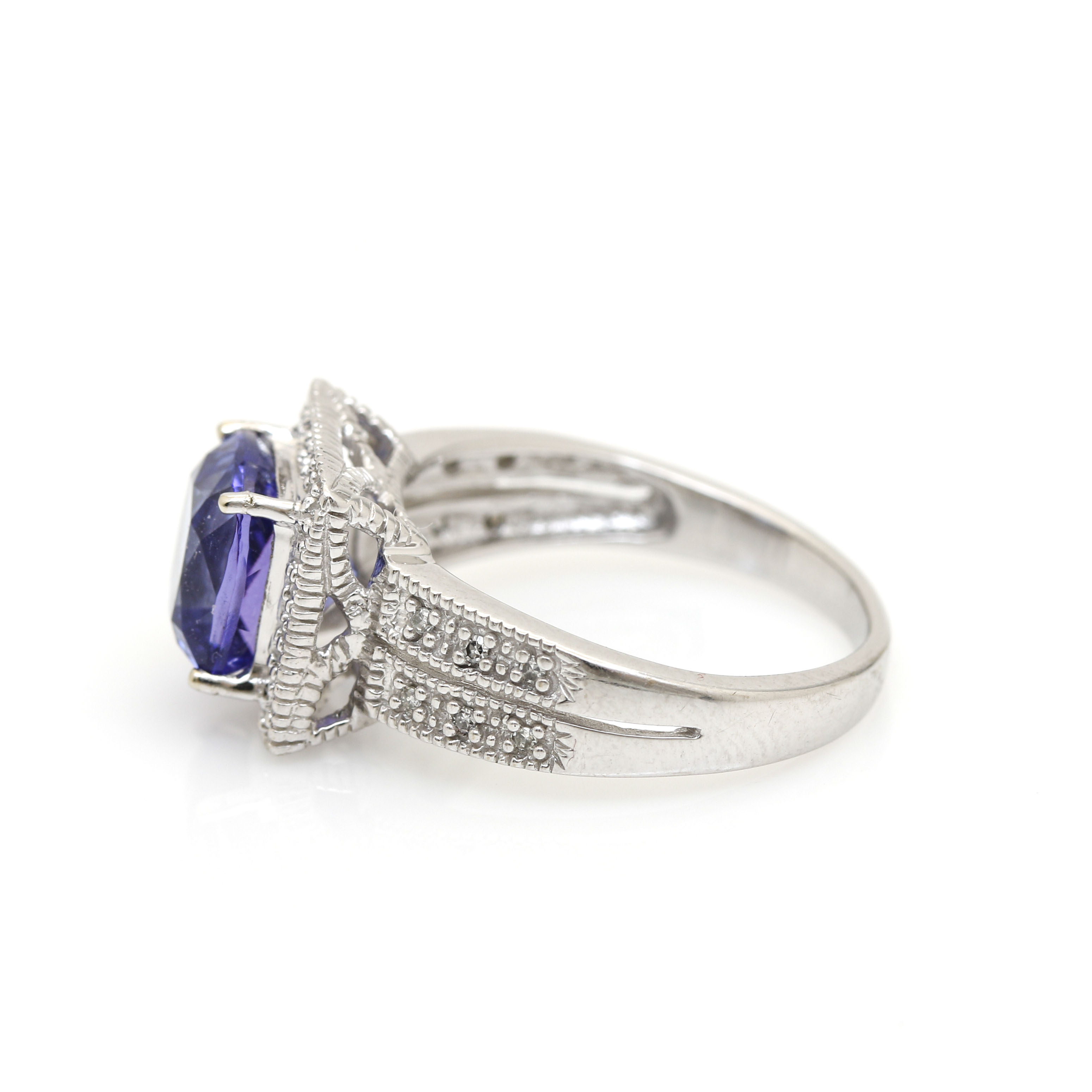 10K White Gold 2.29 CT Tanzanite and Diamond Ring
