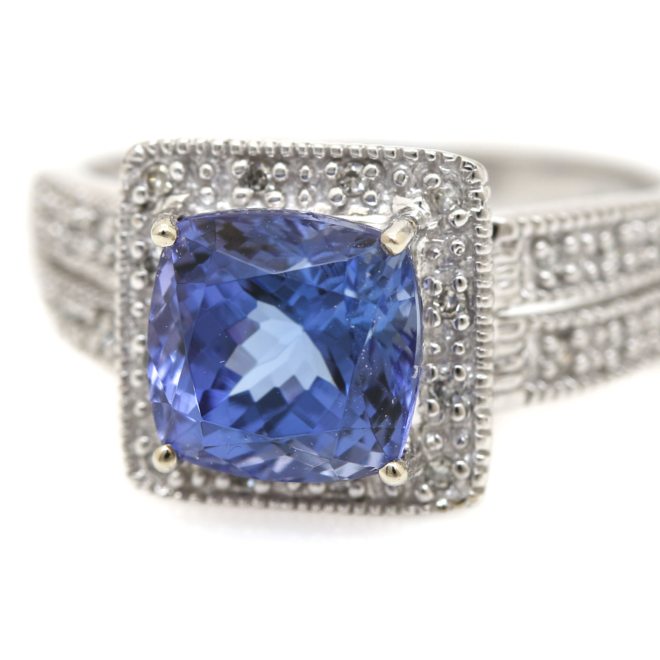 10K White Gold 2.29 CT Tanzanite and Diamond Ring