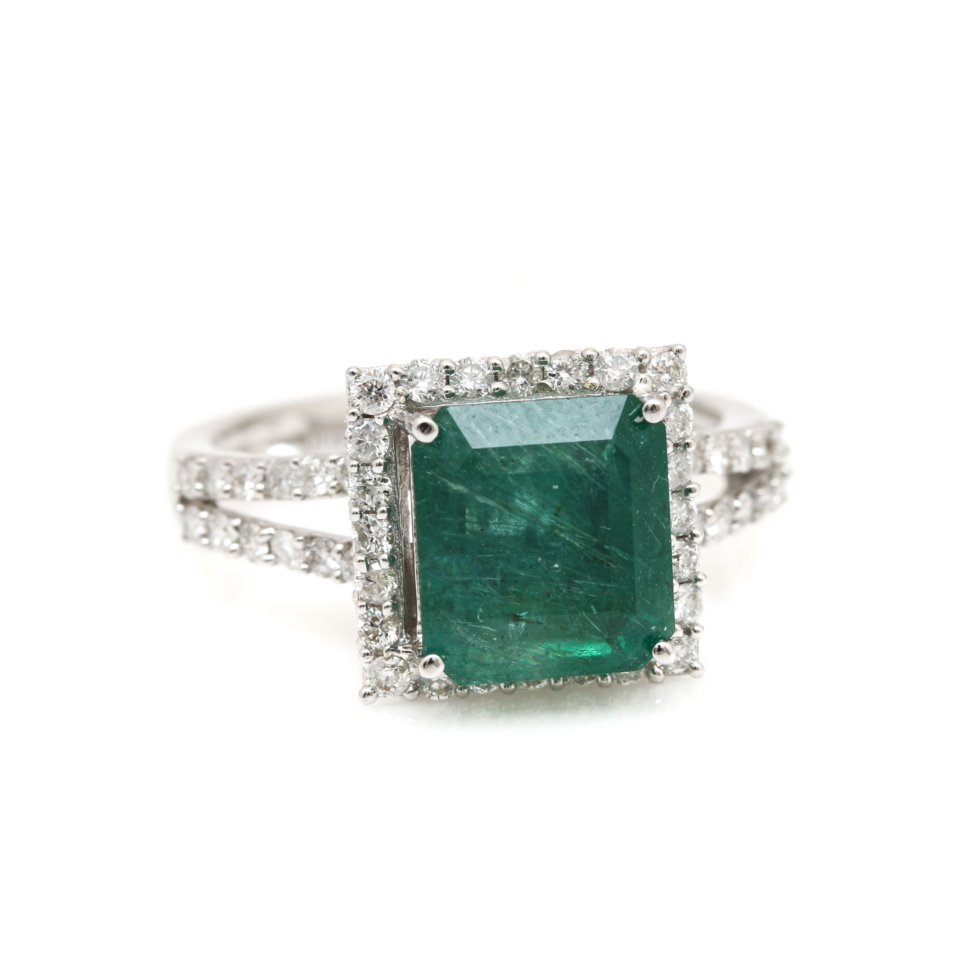Orianne 14K White Gold Emerald and 0.95 CTW Diamond Ring