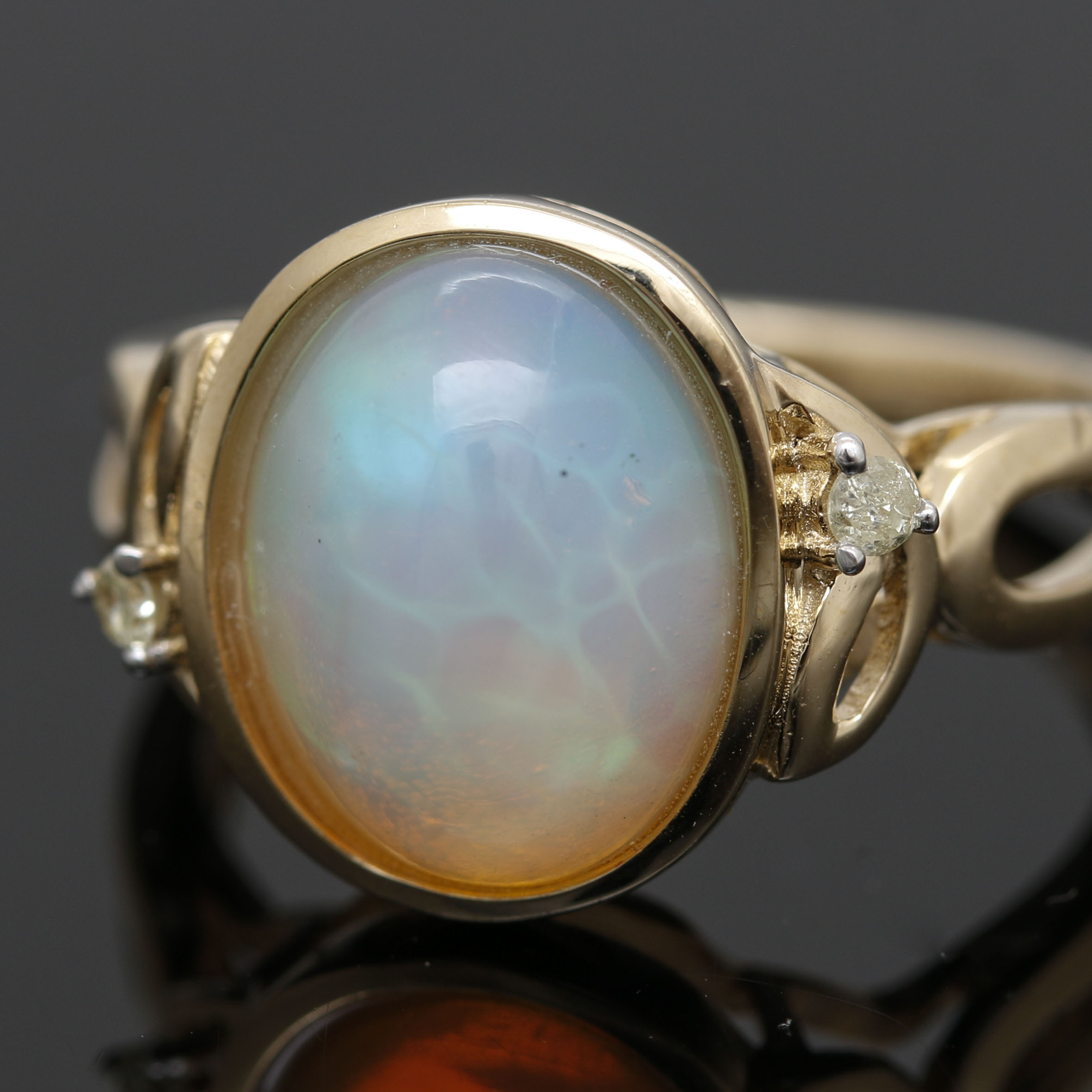 Orianne Collins 14K Yellow Gold Opal and Diamond Ring