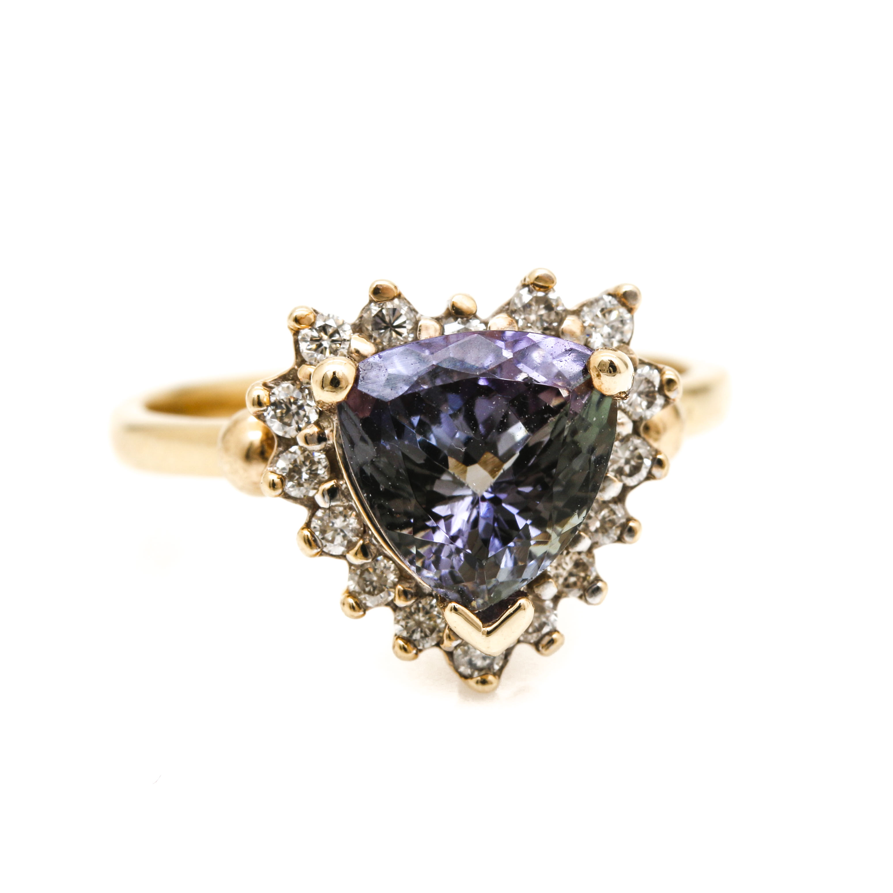 14K Yellow Gold Zoisite and Diamond Ring