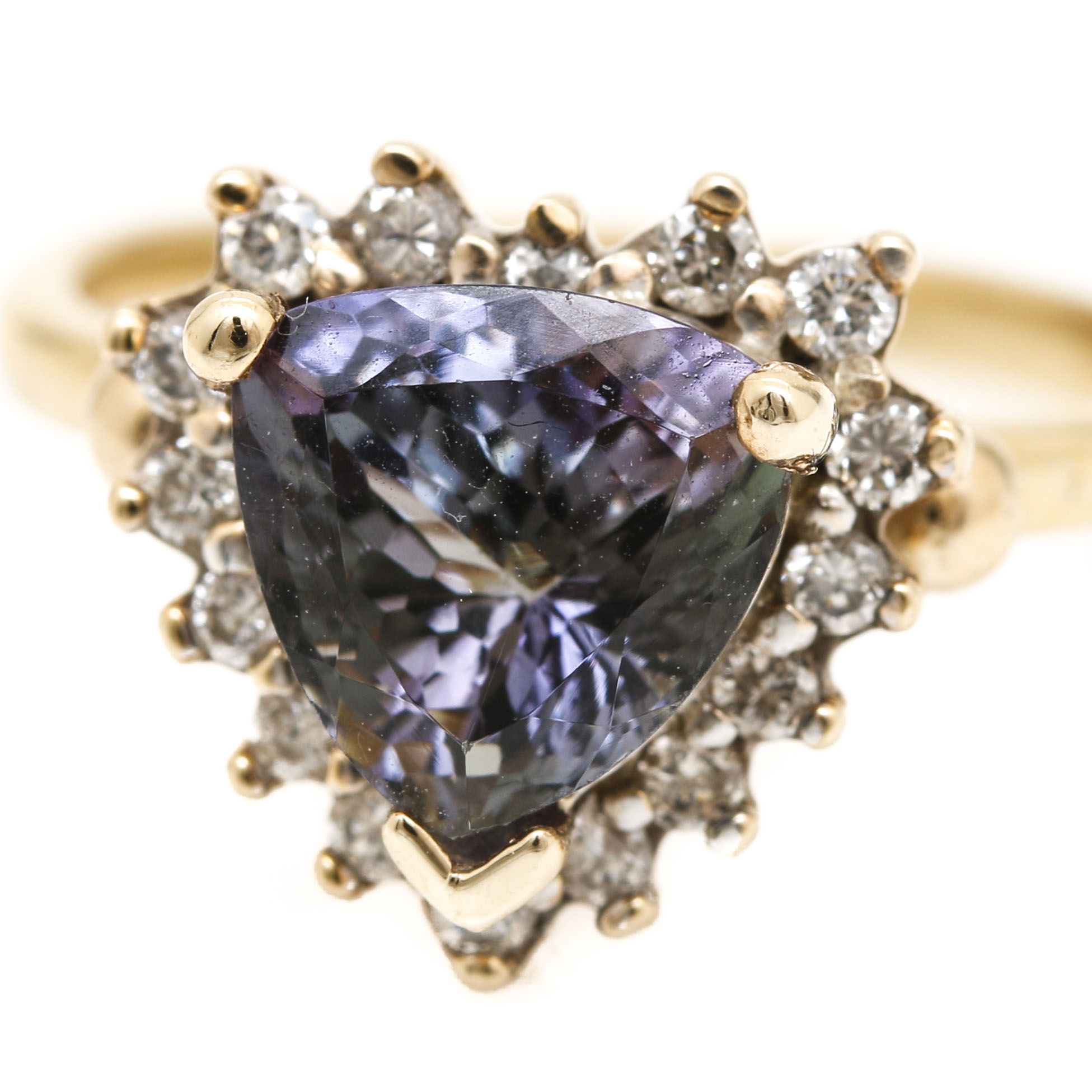 14K Yellow Gold Zoisite and Diamond Ring