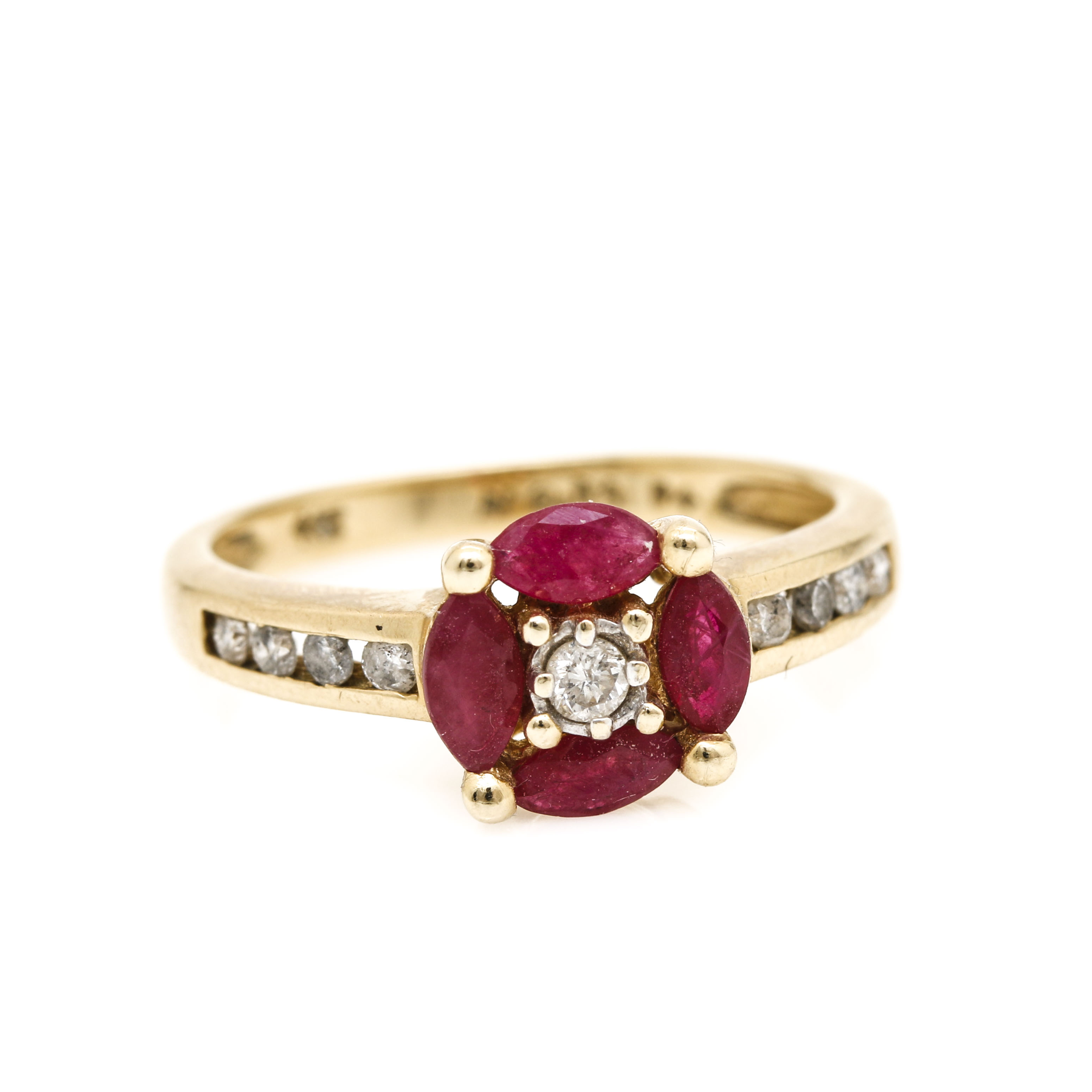 14K Yellow Gold Diamond and Ruby Ring