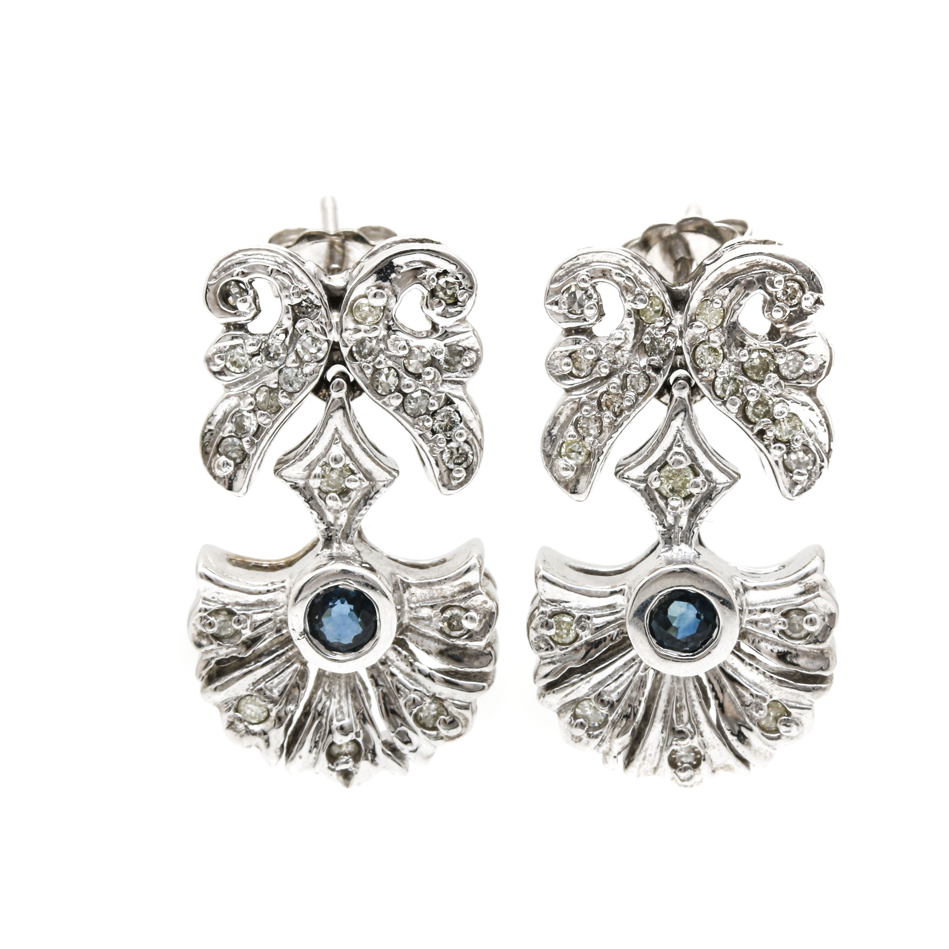14K White Gold Sapphire and Diamond Earrings