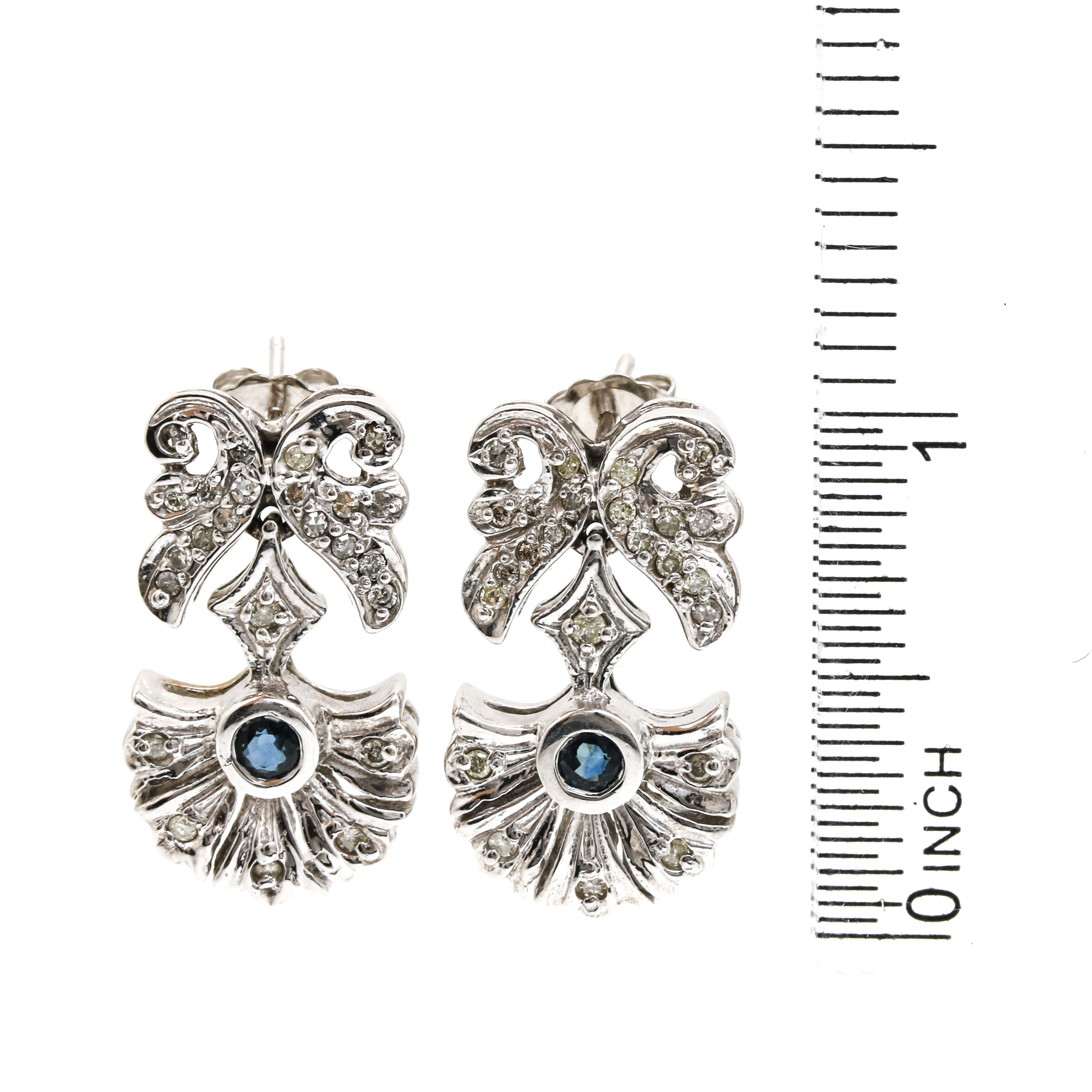 14K White Gold Sapphire and Diamond Earrings
